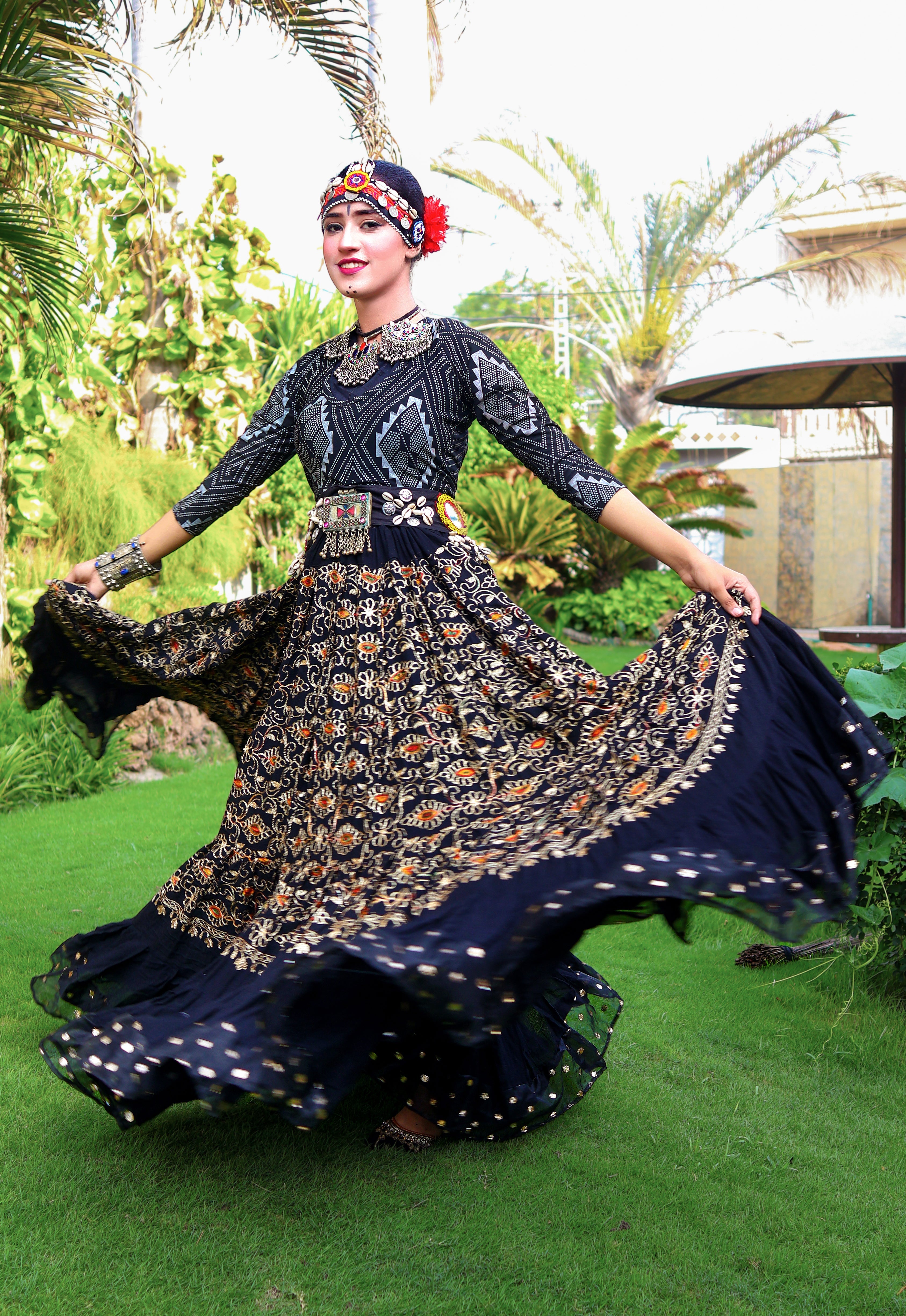 Black embroidery skirt with gold bindi border WLS