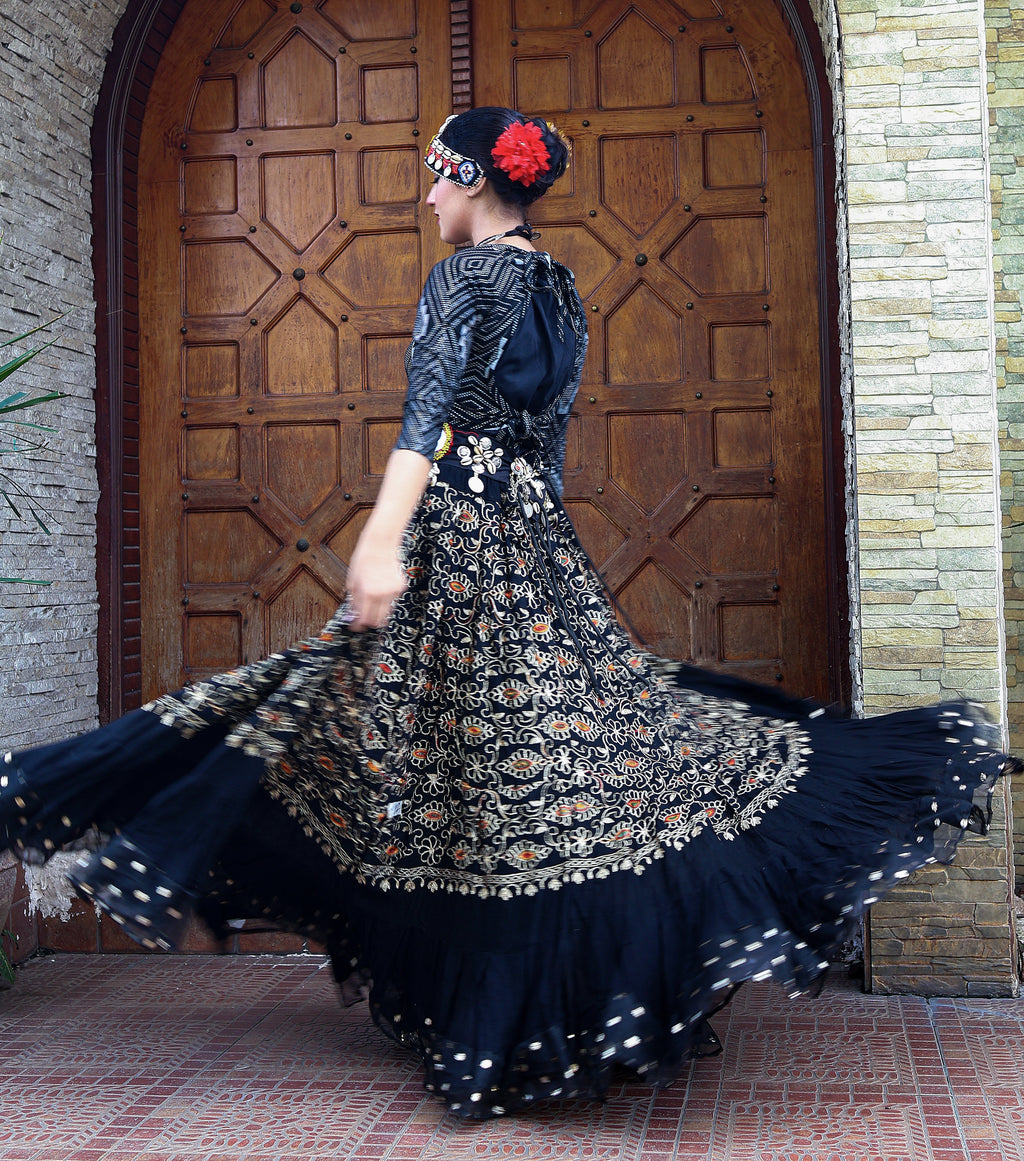 Black embroidery skirt with gold bindi border WLS