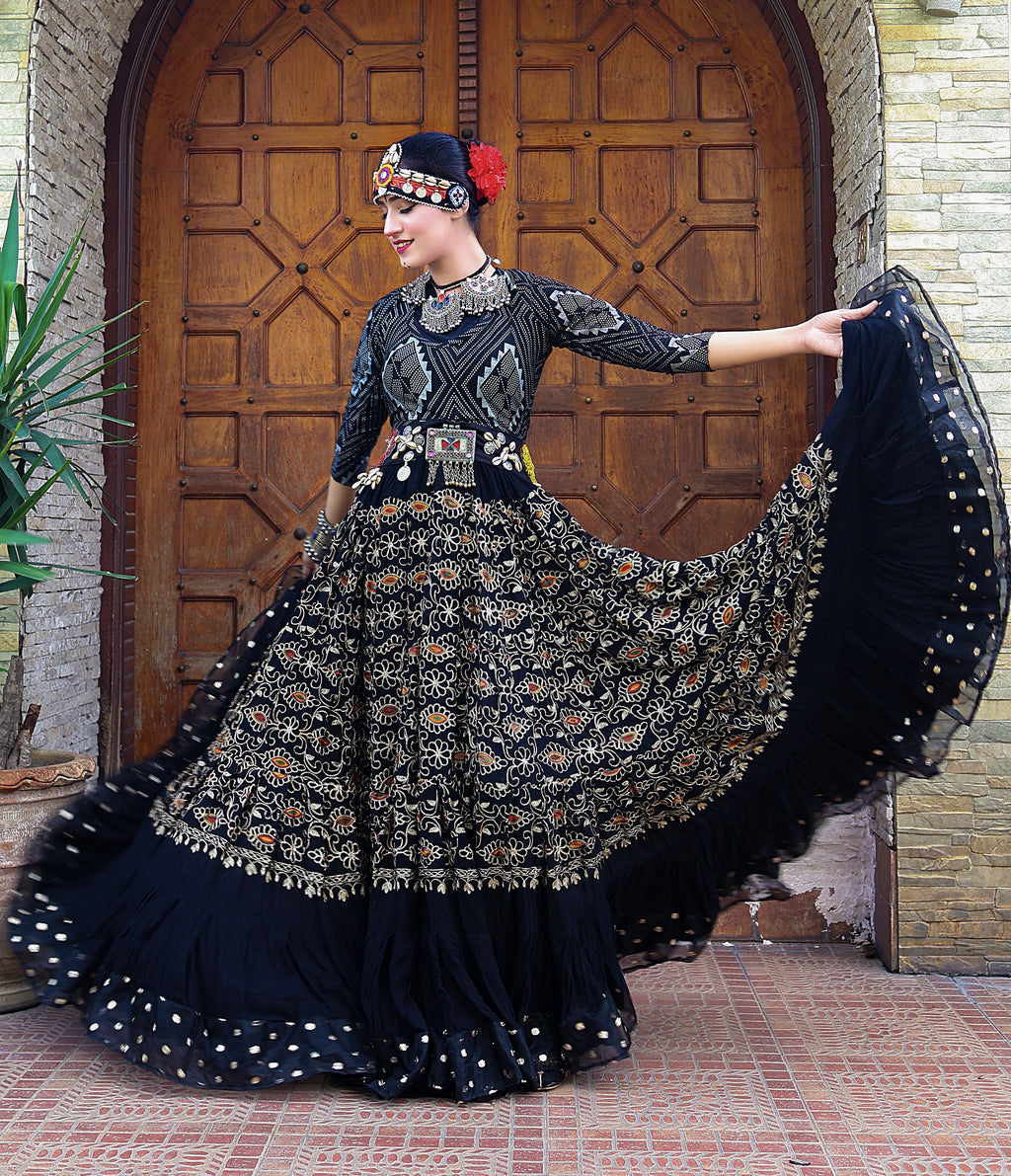 Black embroidery skirt with gold bindi border WLS
