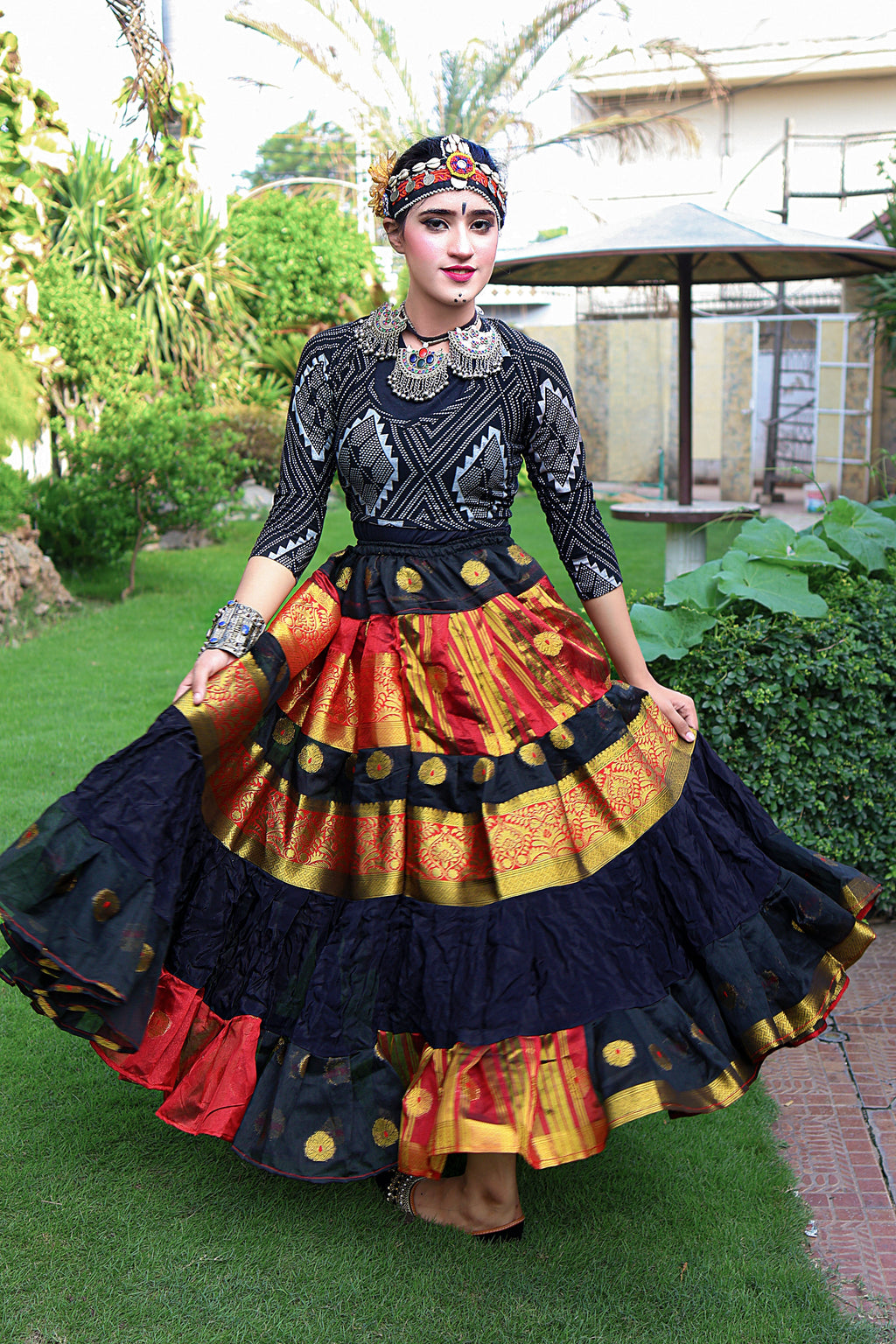Tribal banarsi skirt sunset