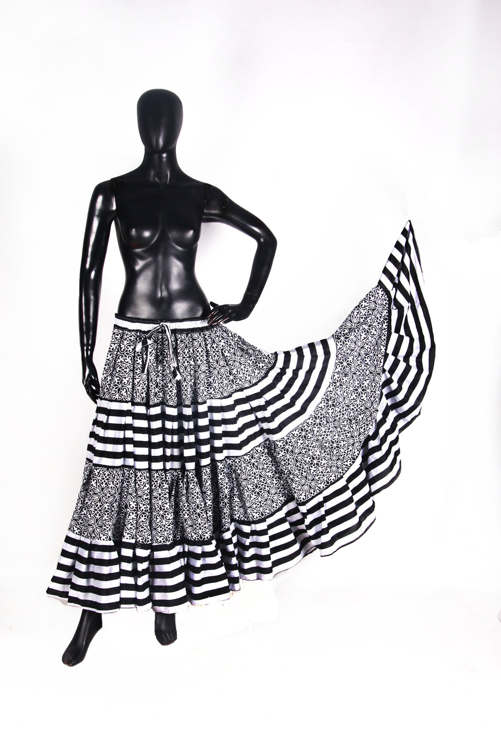 Black/White Stripe Polka Dot Block Print Skirt 25yards