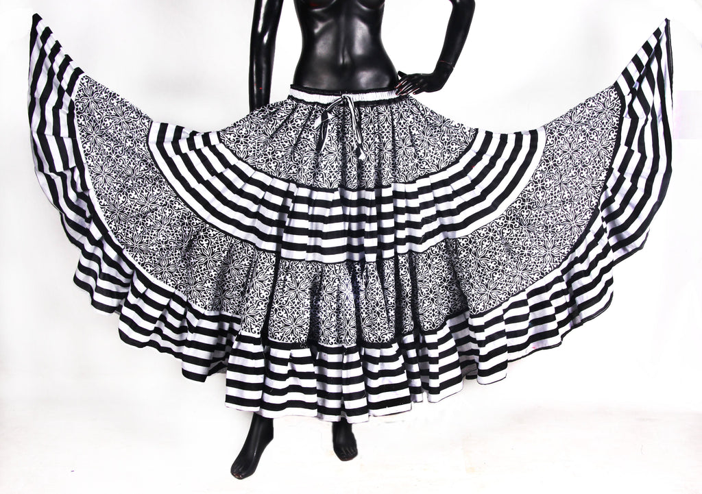 Black/White Stripe Polka Dot Block Print Skirt 25yards