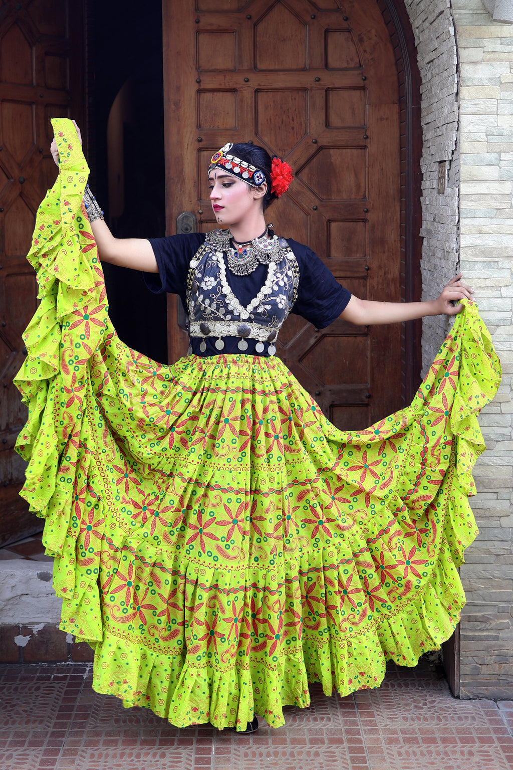 Tribal Block print flower skirt Lemon