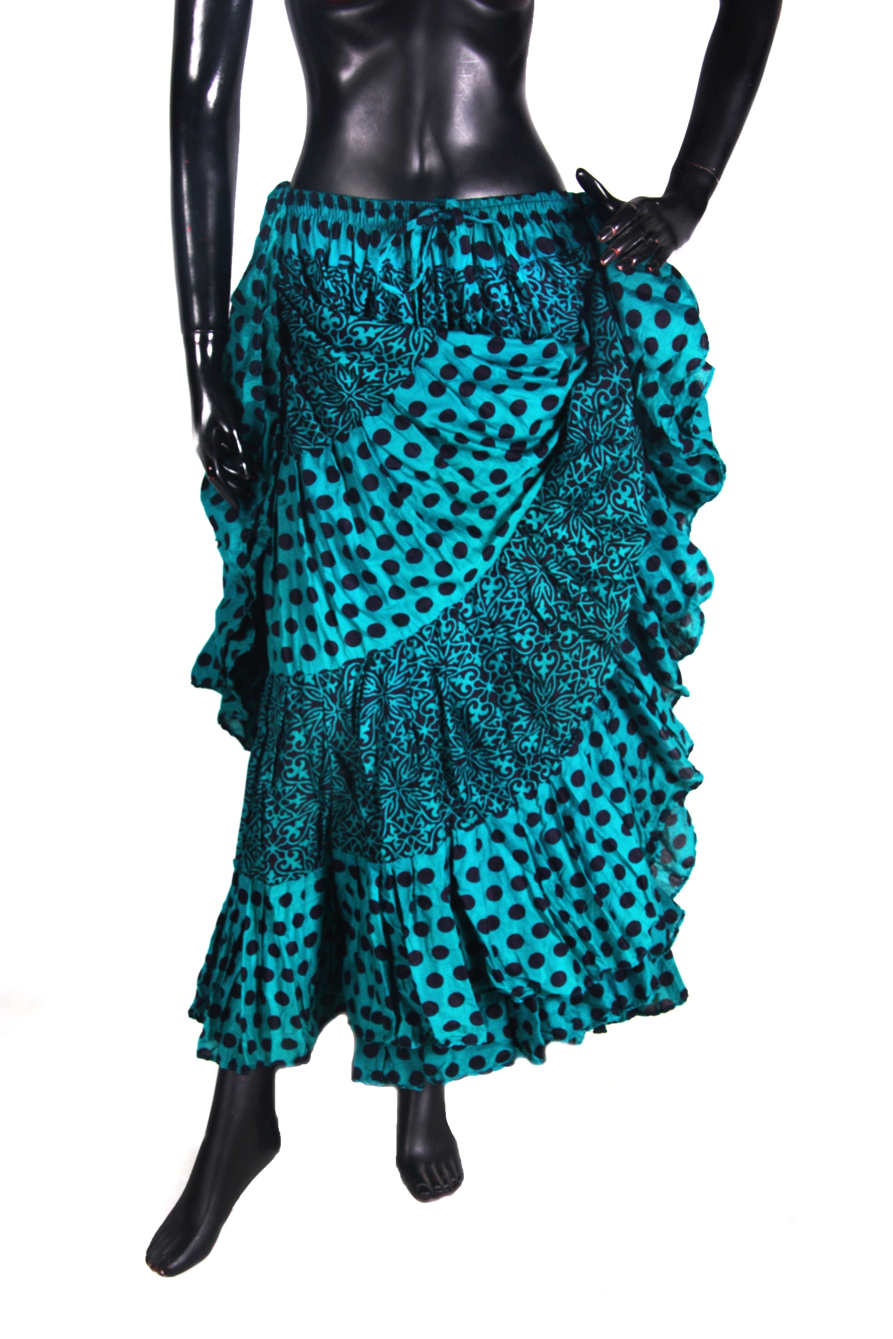 Turqouise/Black Stripe Polka Dot Block Print Skirt WLS