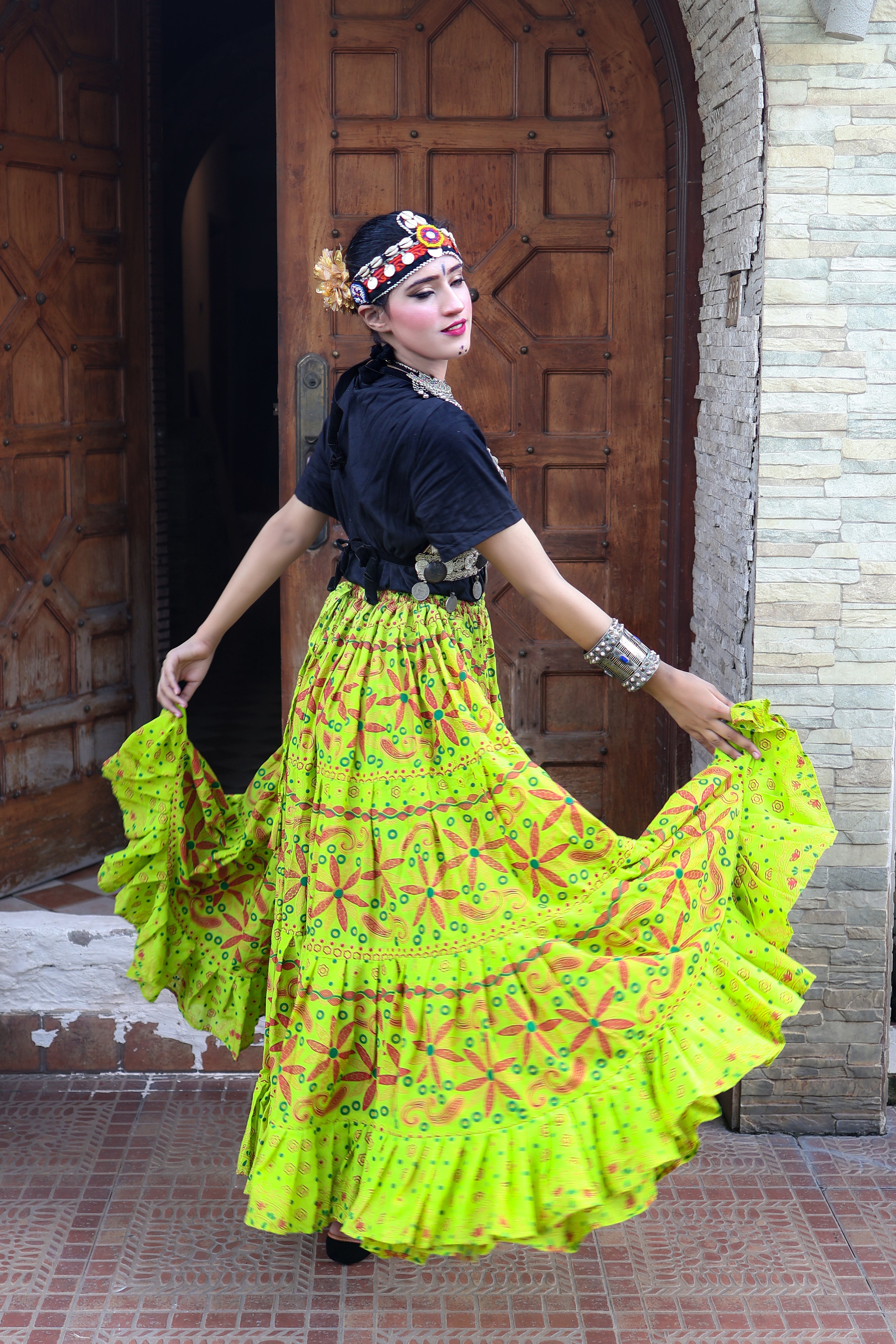 Tribal Block print flower skirt Lemon WLS