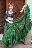 Tribal Block print flower skirt green