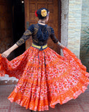 Tribal Block print flower skirt orange