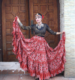 Tribal Block print flower skirt Rust