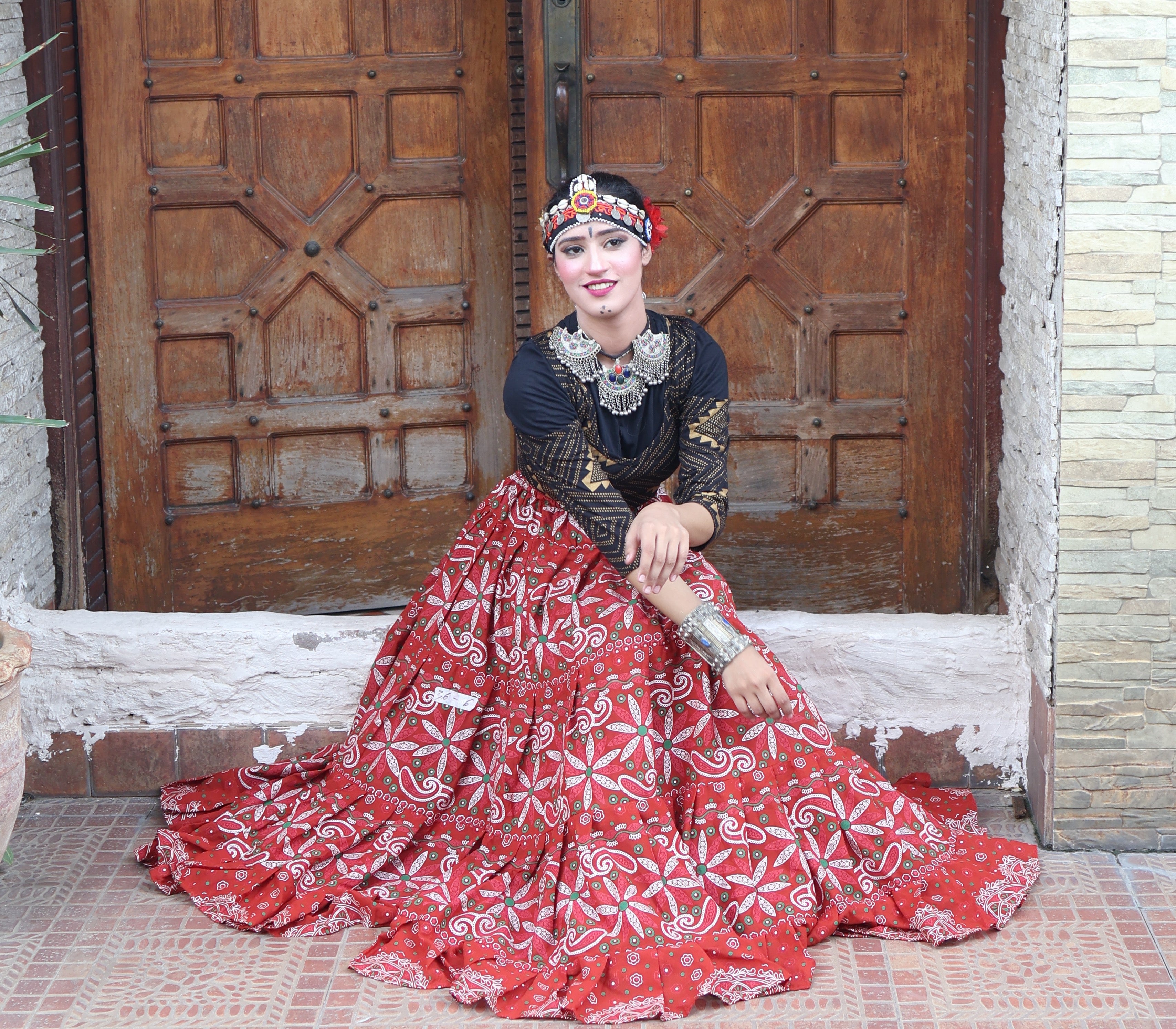 Tribal Block print flower skirt Rust WLS