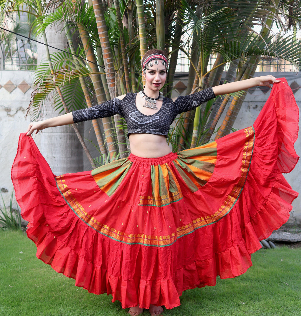 Red multi Sari border Skirt WLS