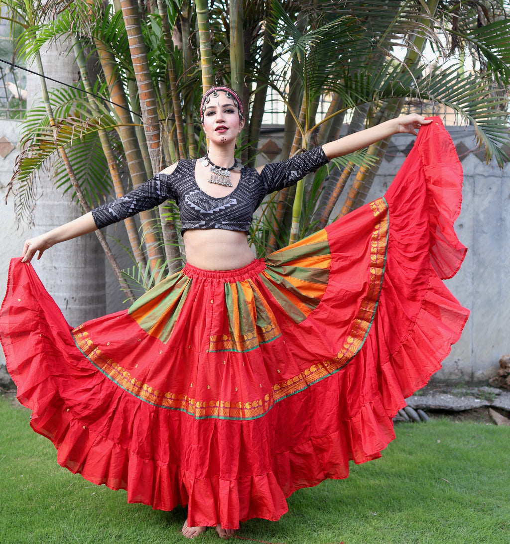 Red multi Sari border Skirt WLS