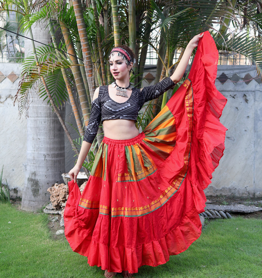 Red multi Sari border Skirt WLS