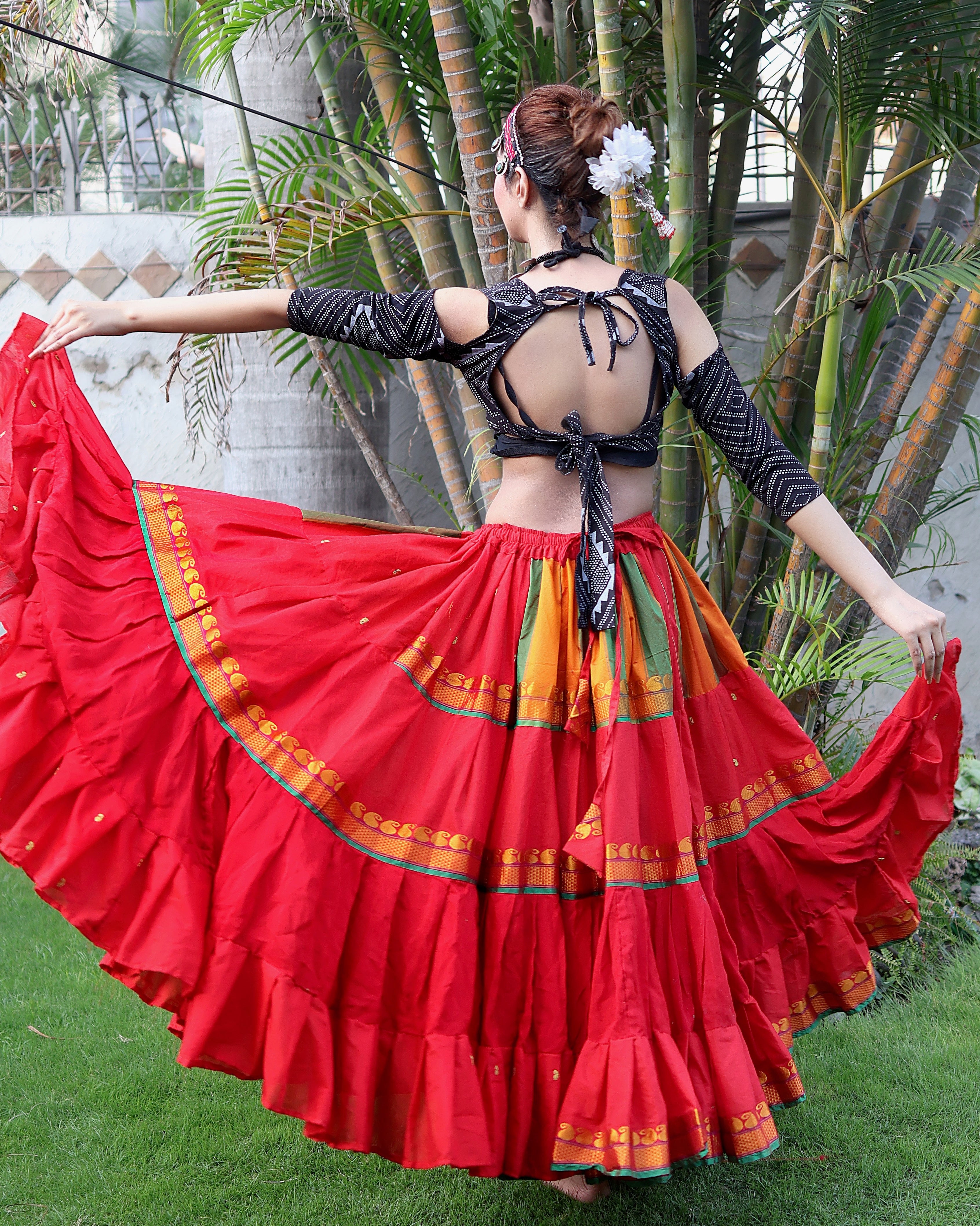 Red multi Sari border Skirt