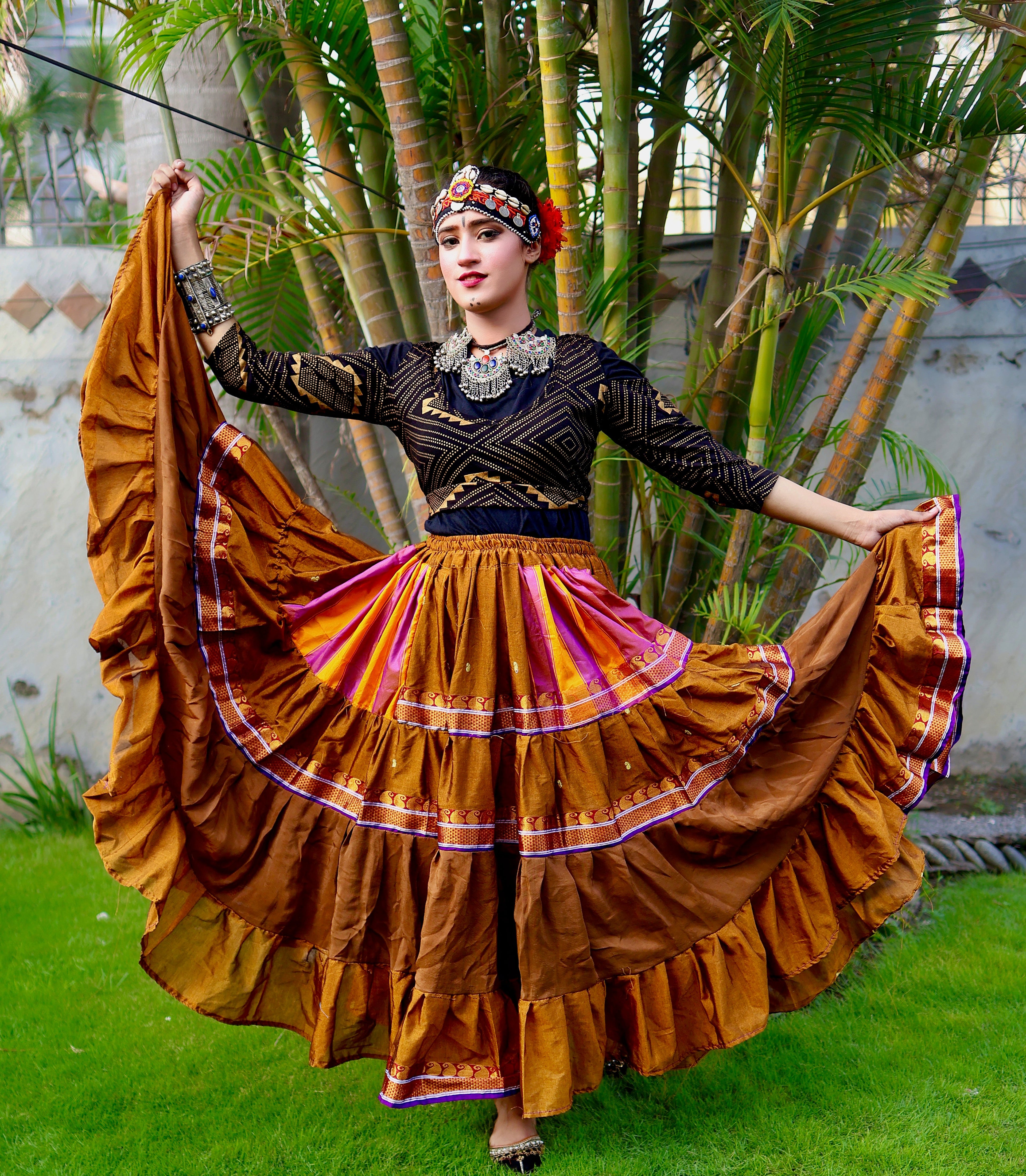 Brown multi Sari border Skirt