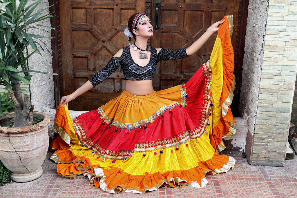 Red Yellow multi tassel trim skirt WLS