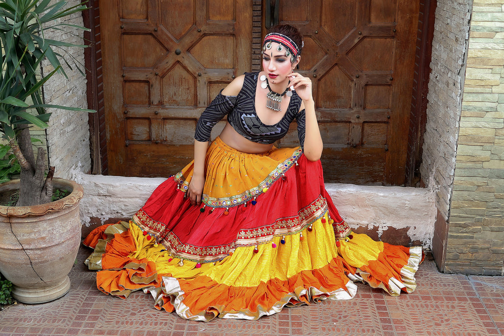 Red Yellow multi tassel trim skirt WLS