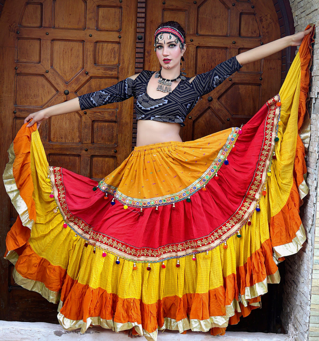 Red Yellow multi tassel trim skirt WLS