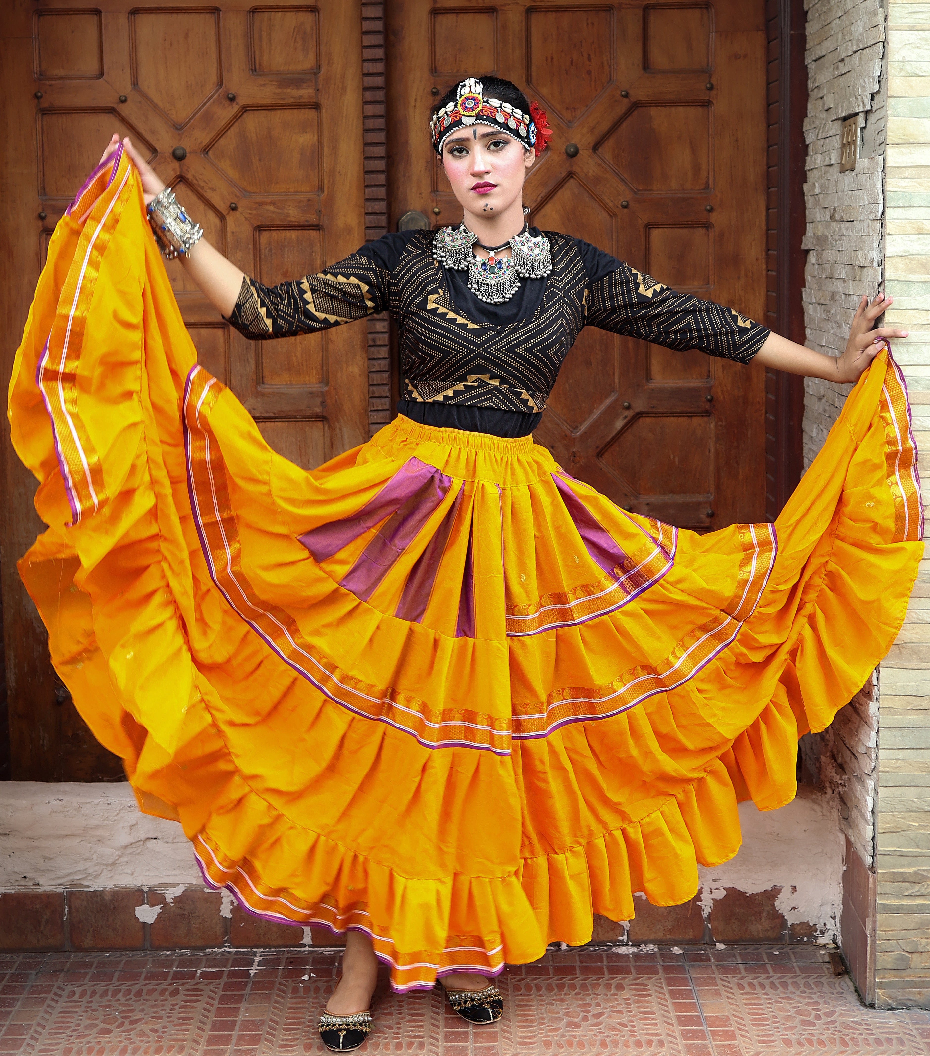 Yellow multi Sari border Skirt WLS
