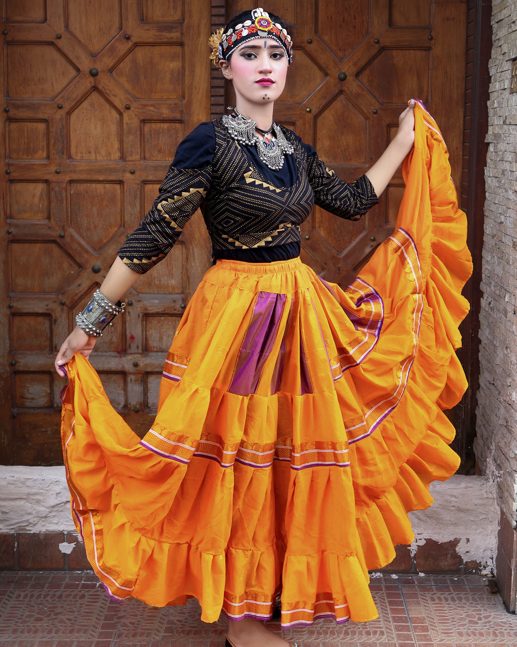 Yellow multi Sari border Skirt WLS