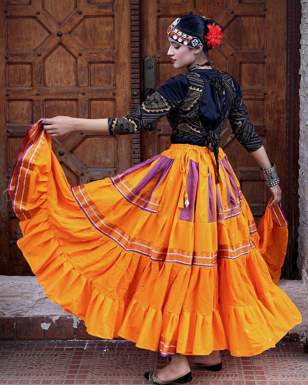 Yellow multi Sari border Skirt WLS