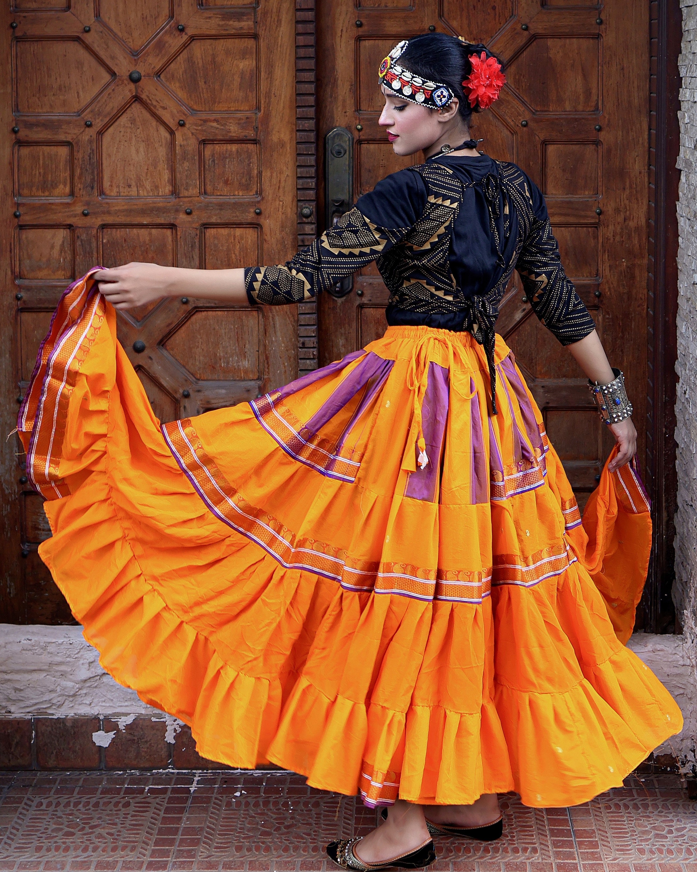 Yellow multi Sari border Skirt WLS