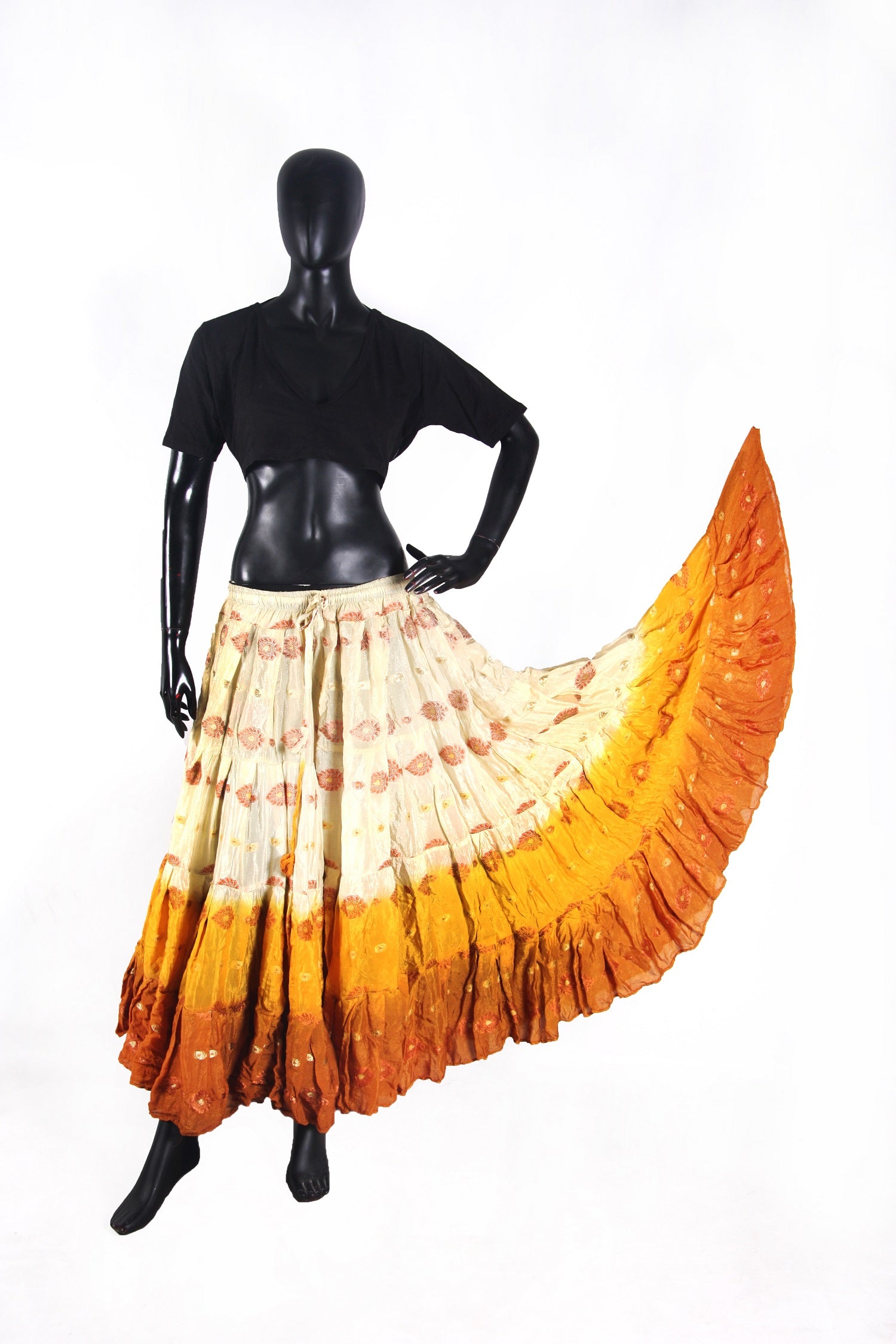 Jaquard bindi Skirt white/yellow/copper