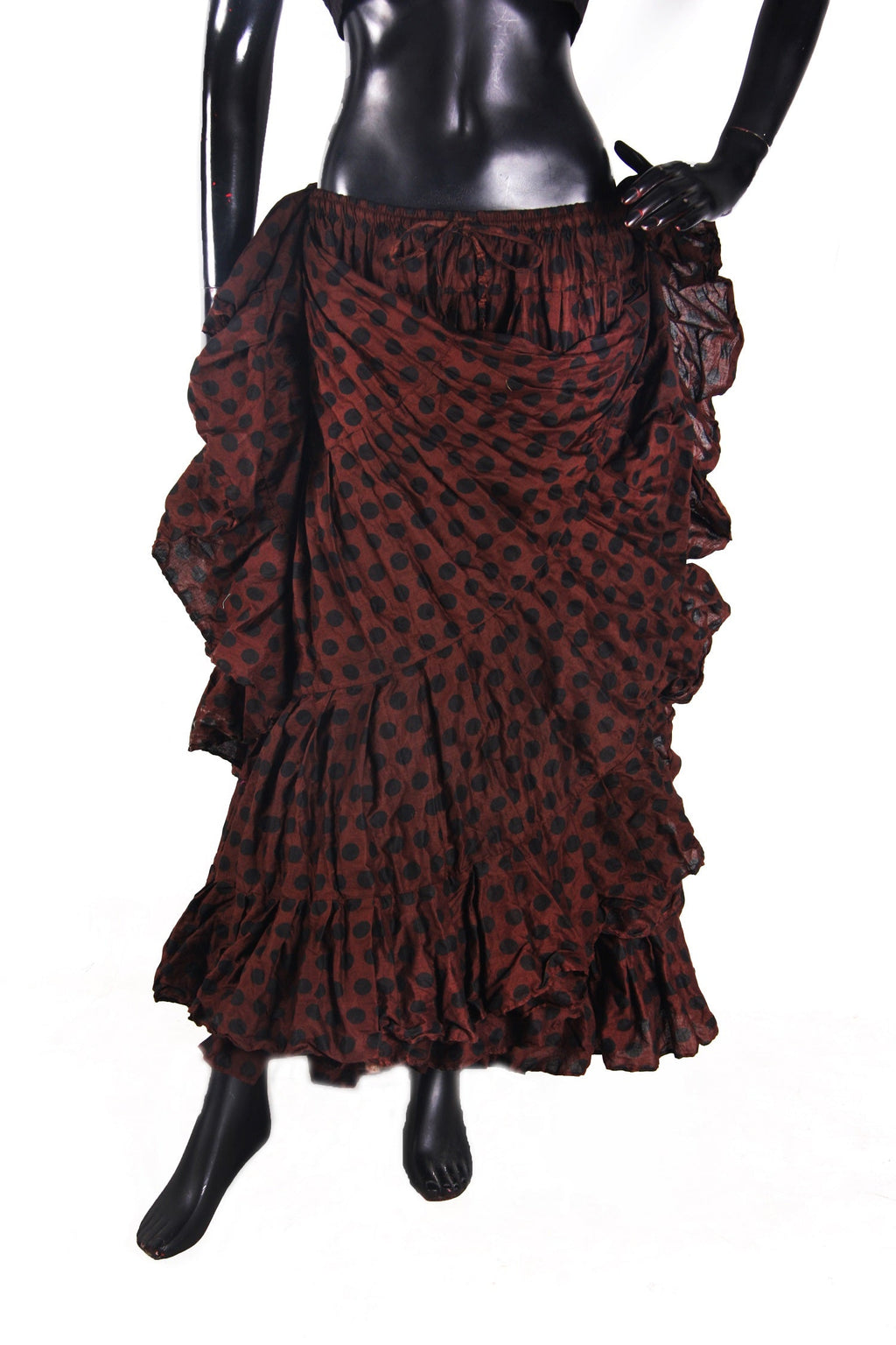Polka Dot Block Print Skirt Chocolate Brown WLS