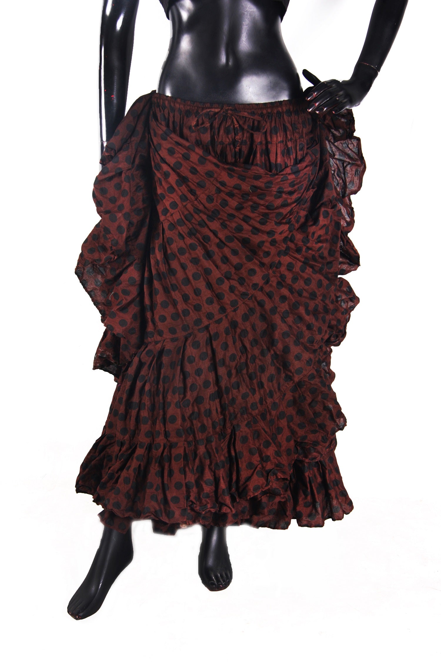 Polka Dot Block Print Skirt Chocolate Brown WLS