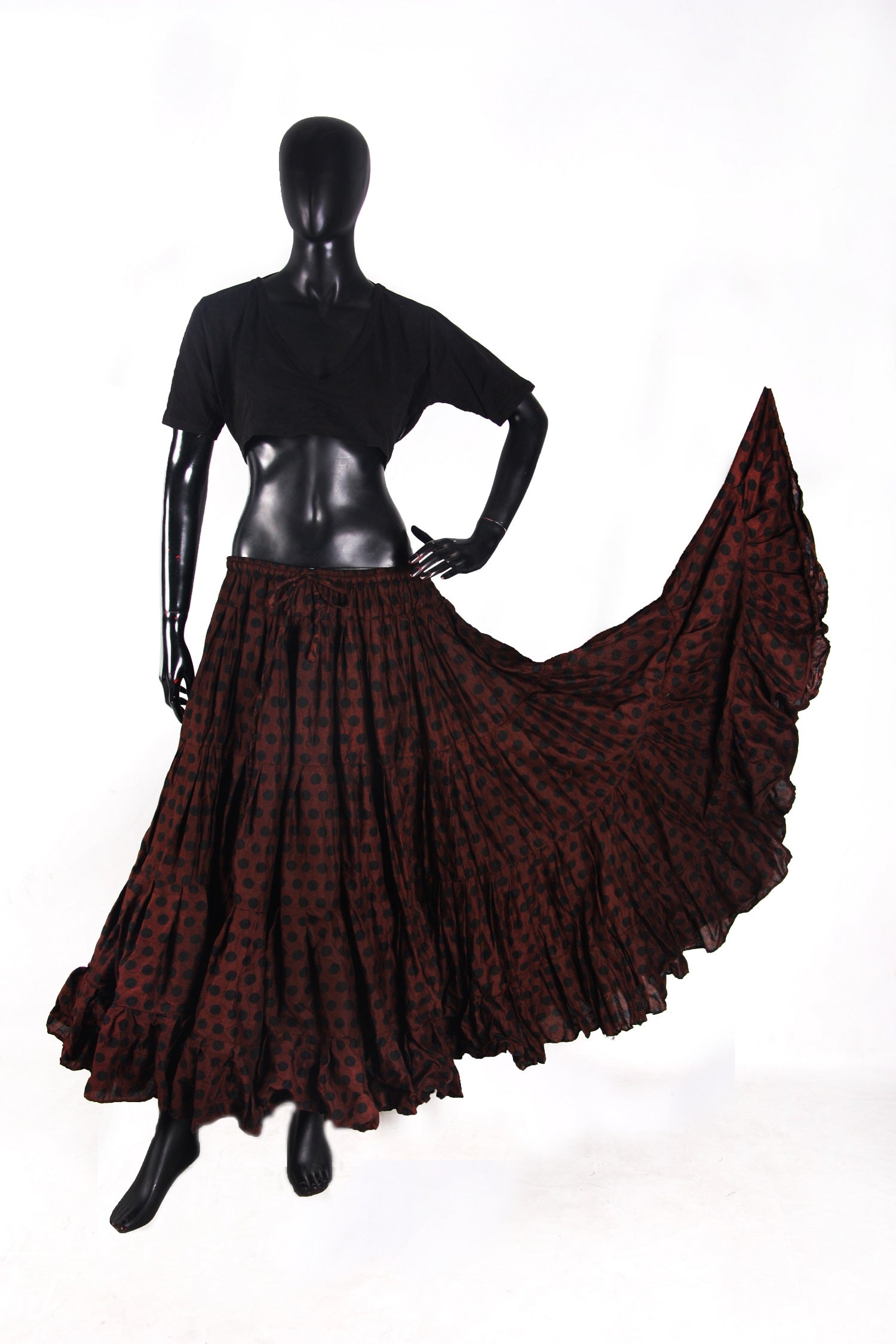 Polka Dot Block Print Skirt Chocolate Brown WLS
