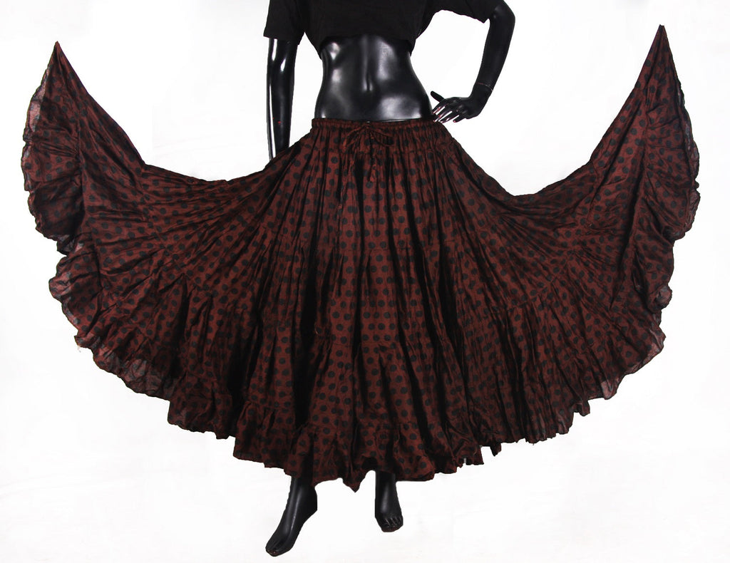 Polka Dot Block Print Skirt Chocolate Brown WLS