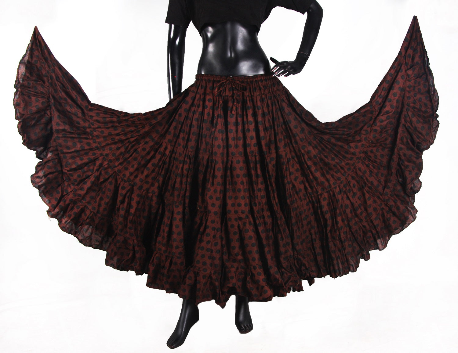 Polka Dot Block Print Skirt Chocolate Brown WLS