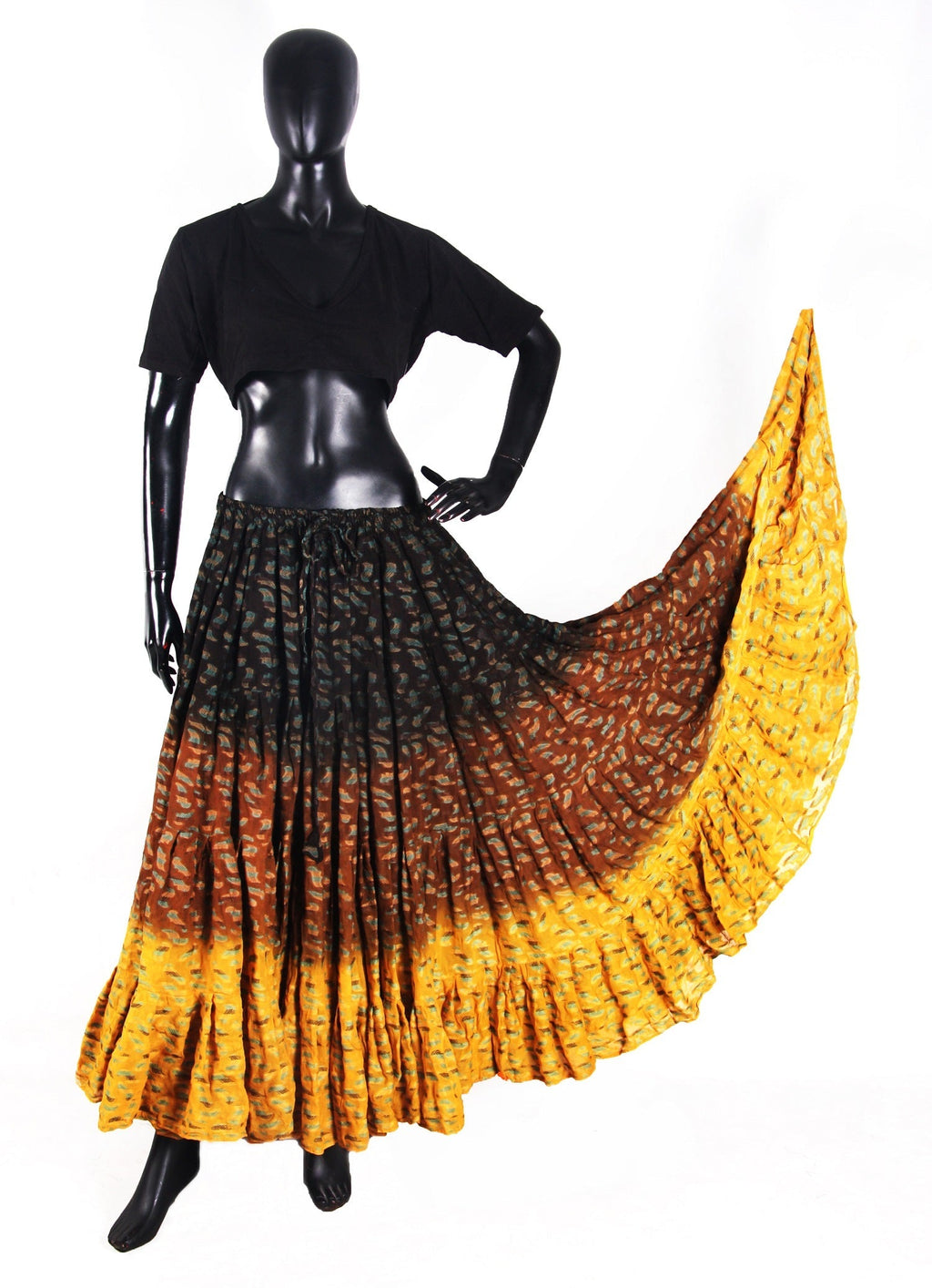 Jaquard bindi skirt black /Brown/Yellow Mustard WLS