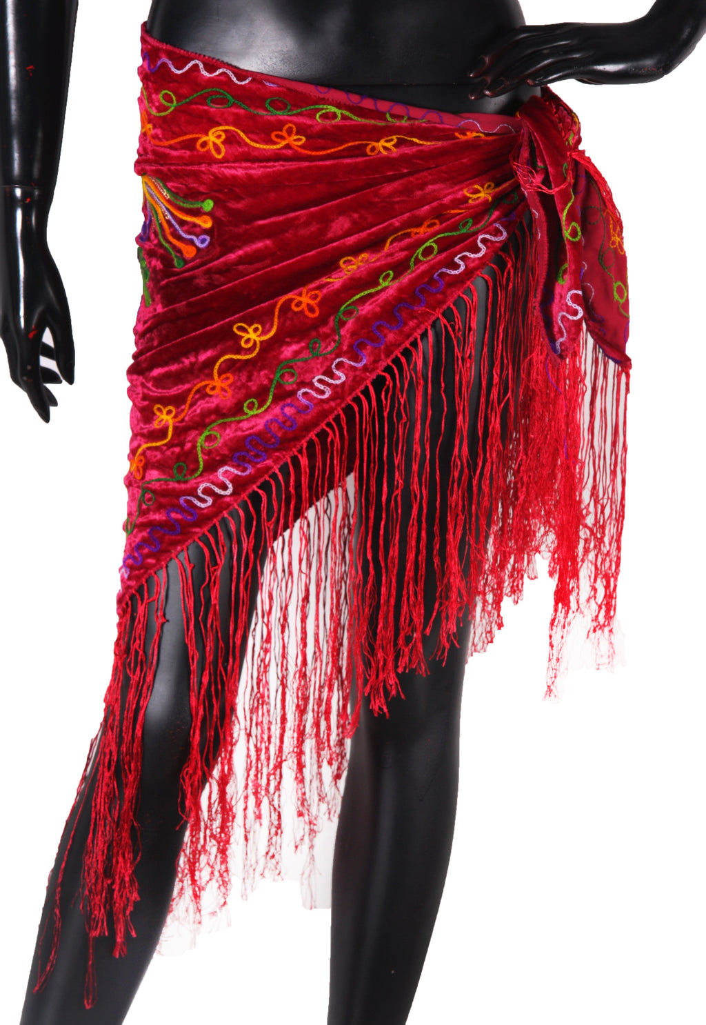 Velvet Embroidery Hipscarf Red