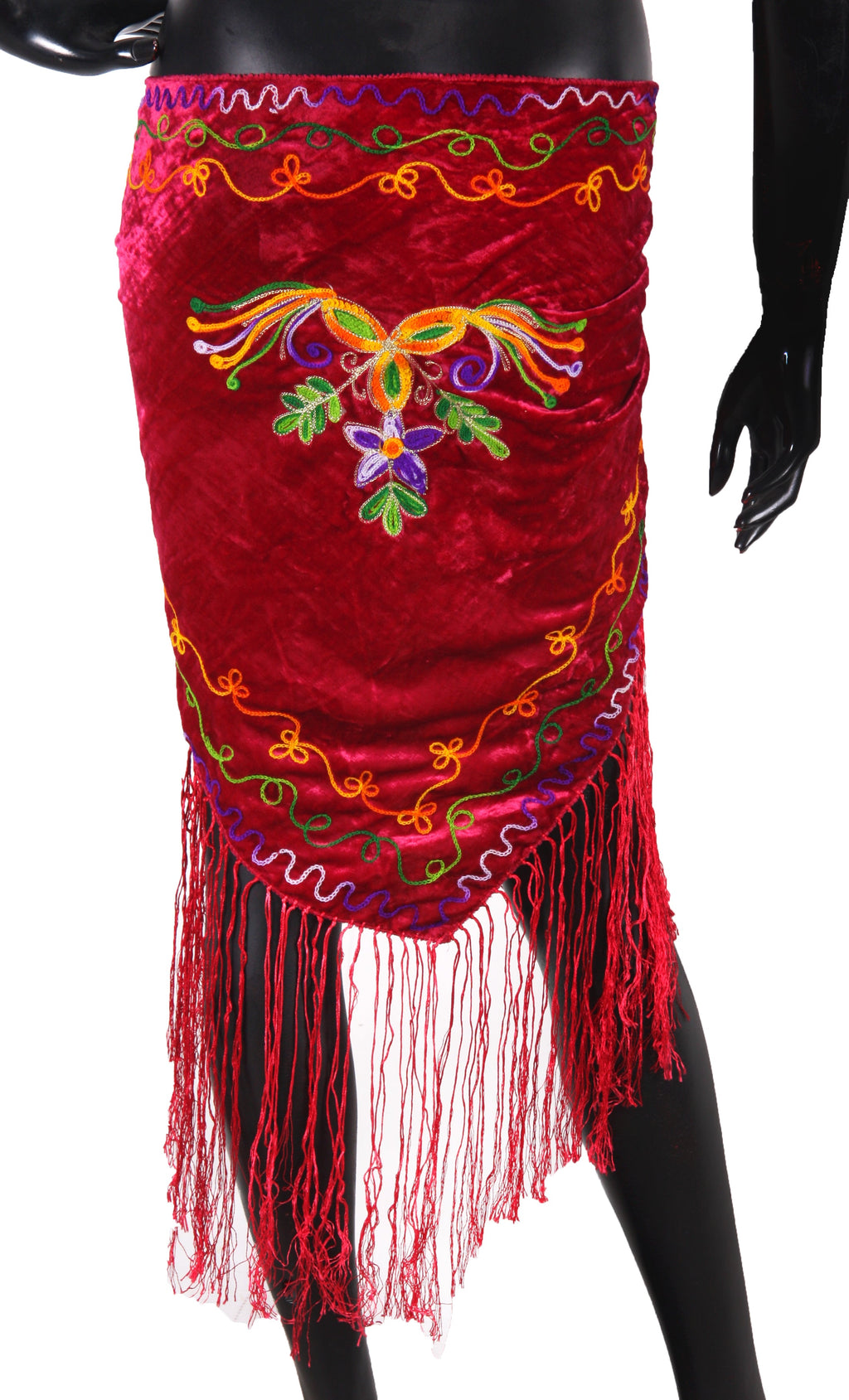 Velvet Embroidery Hipscarf Red