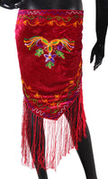 Velvet Embroidery Hipscarf Red