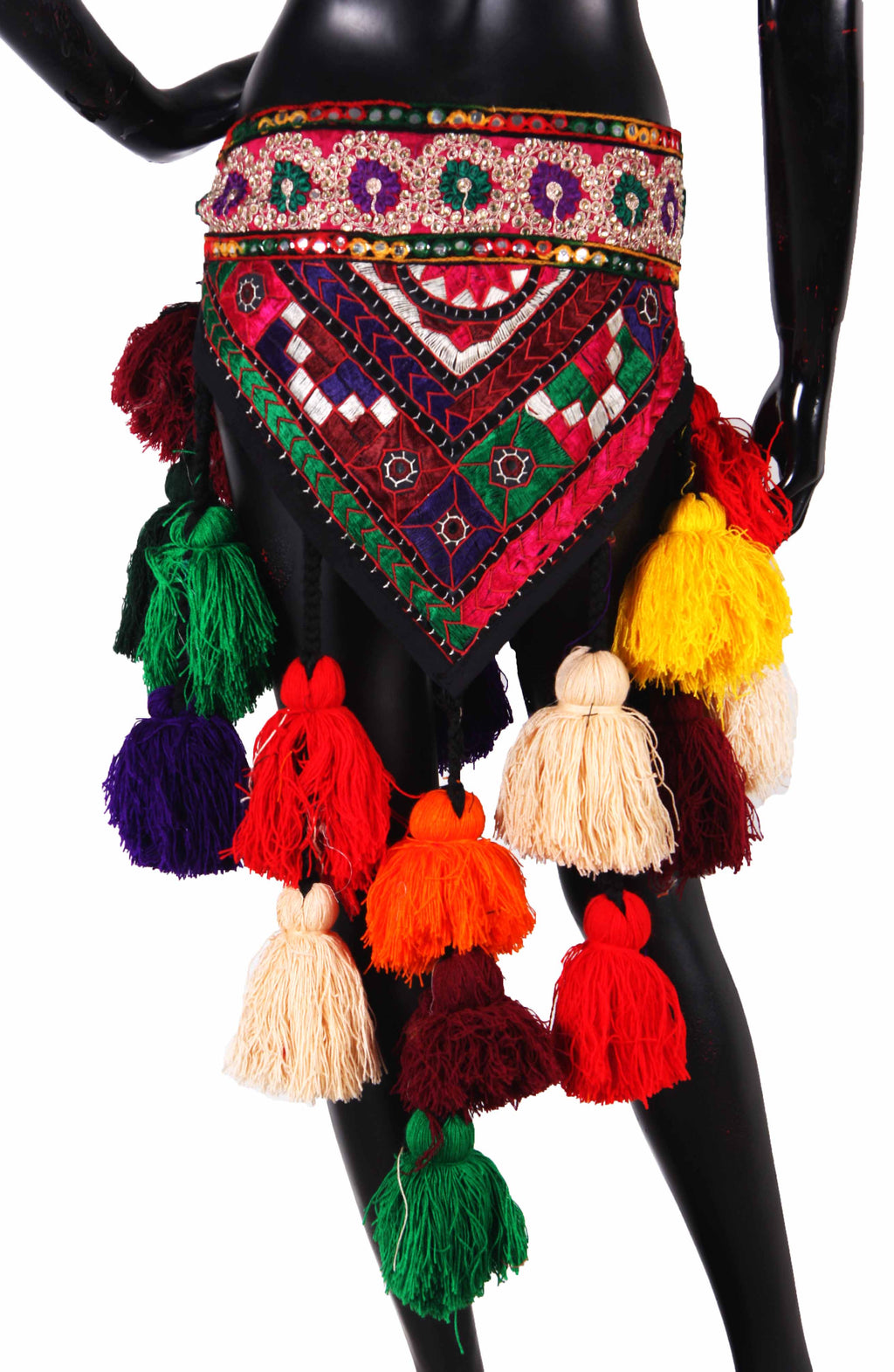Tribal Multi Colored Embroidery Belt Cum Hipscarf Made From Wool Tassels WS