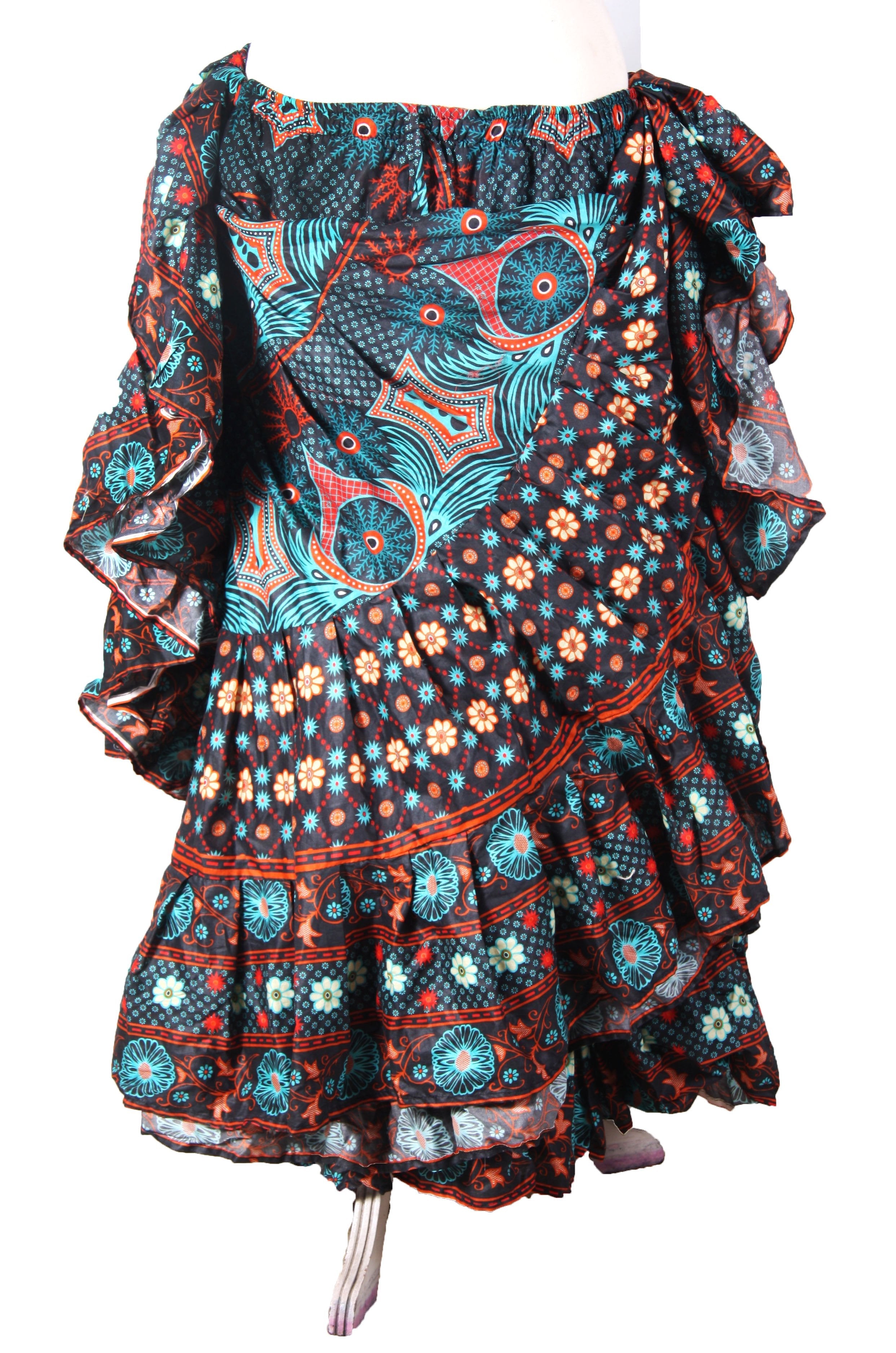 Digital print Skirt  Black /Turquoise