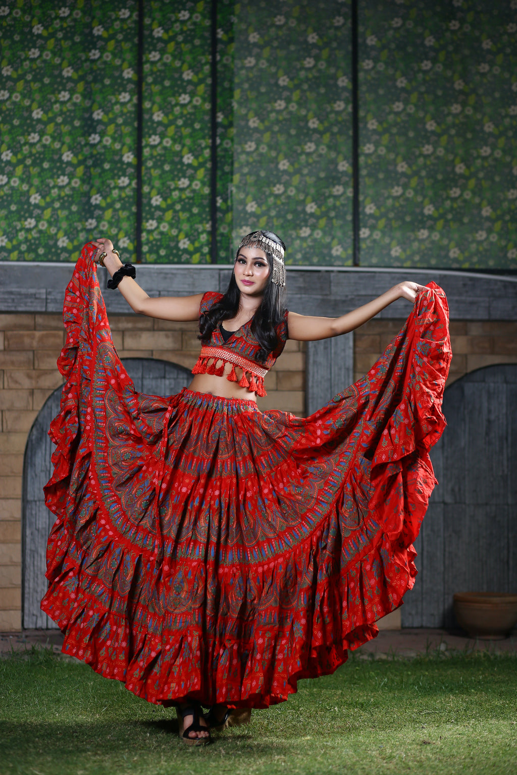 Block print beauty choli/halter top Red