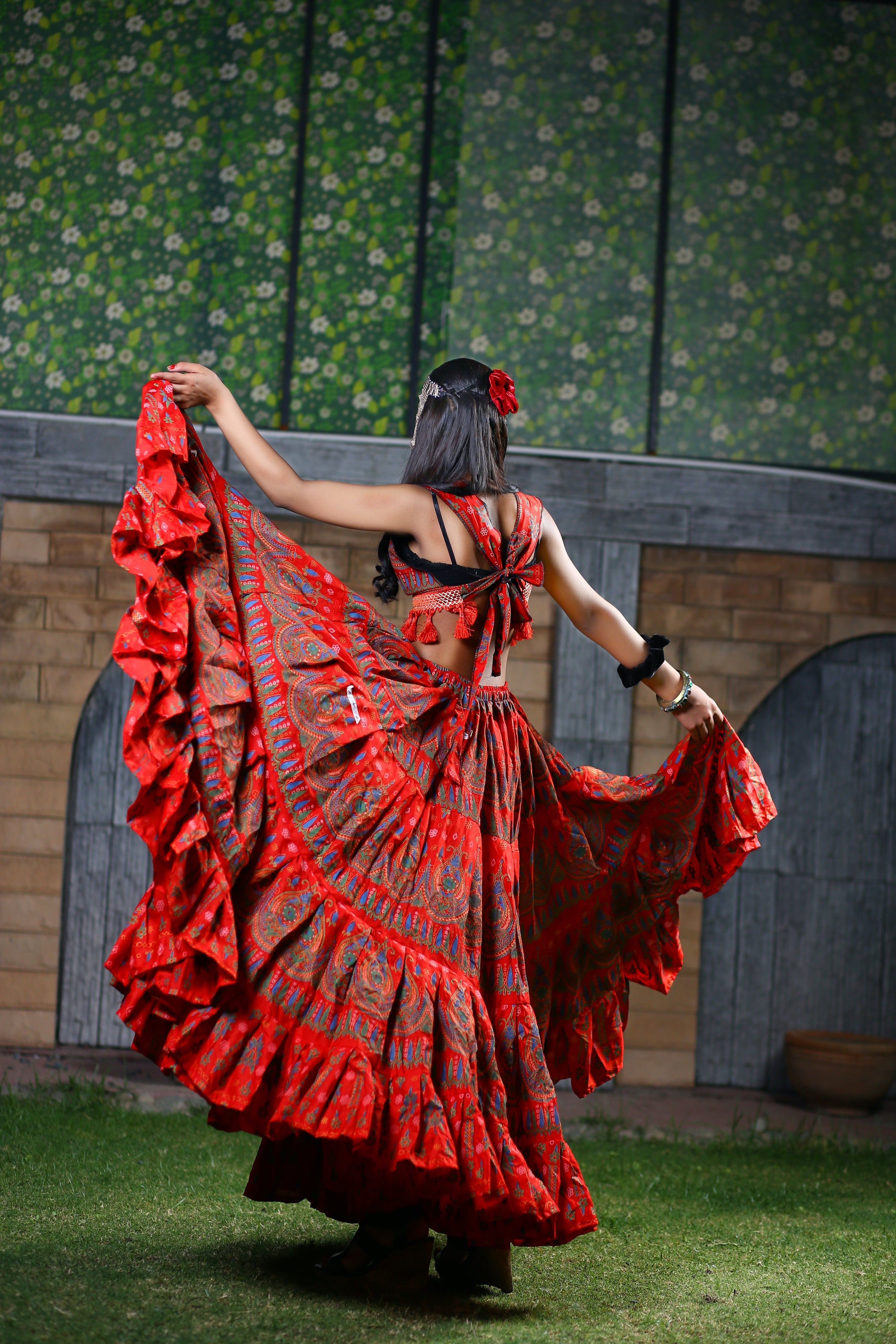 Block print skirt Beauty 4 Border skirt red WLS