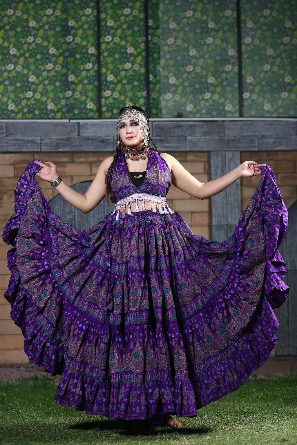 Block print skirt Beauty 4 Border skirt purple WLS