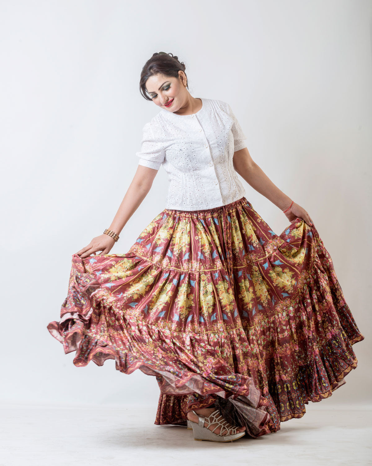 Digital Printed Skirt Shades Of Burgundy