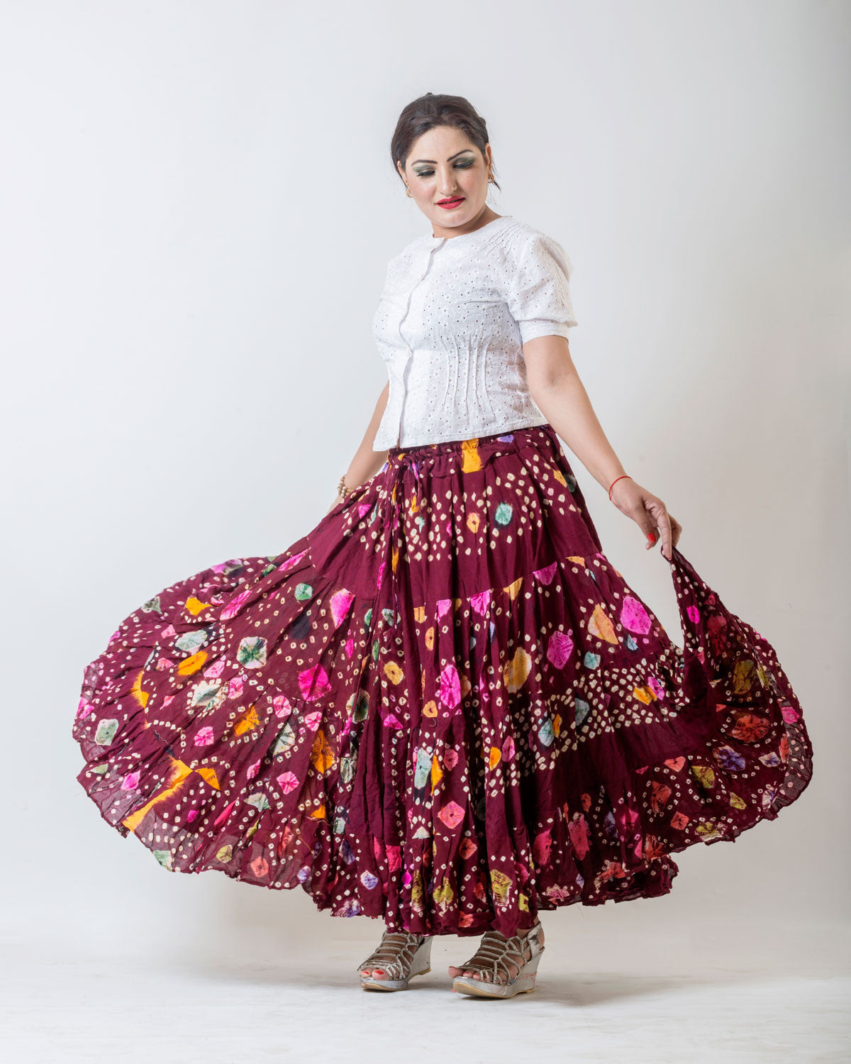 Jaipur multi dot skirt burgundy WLS