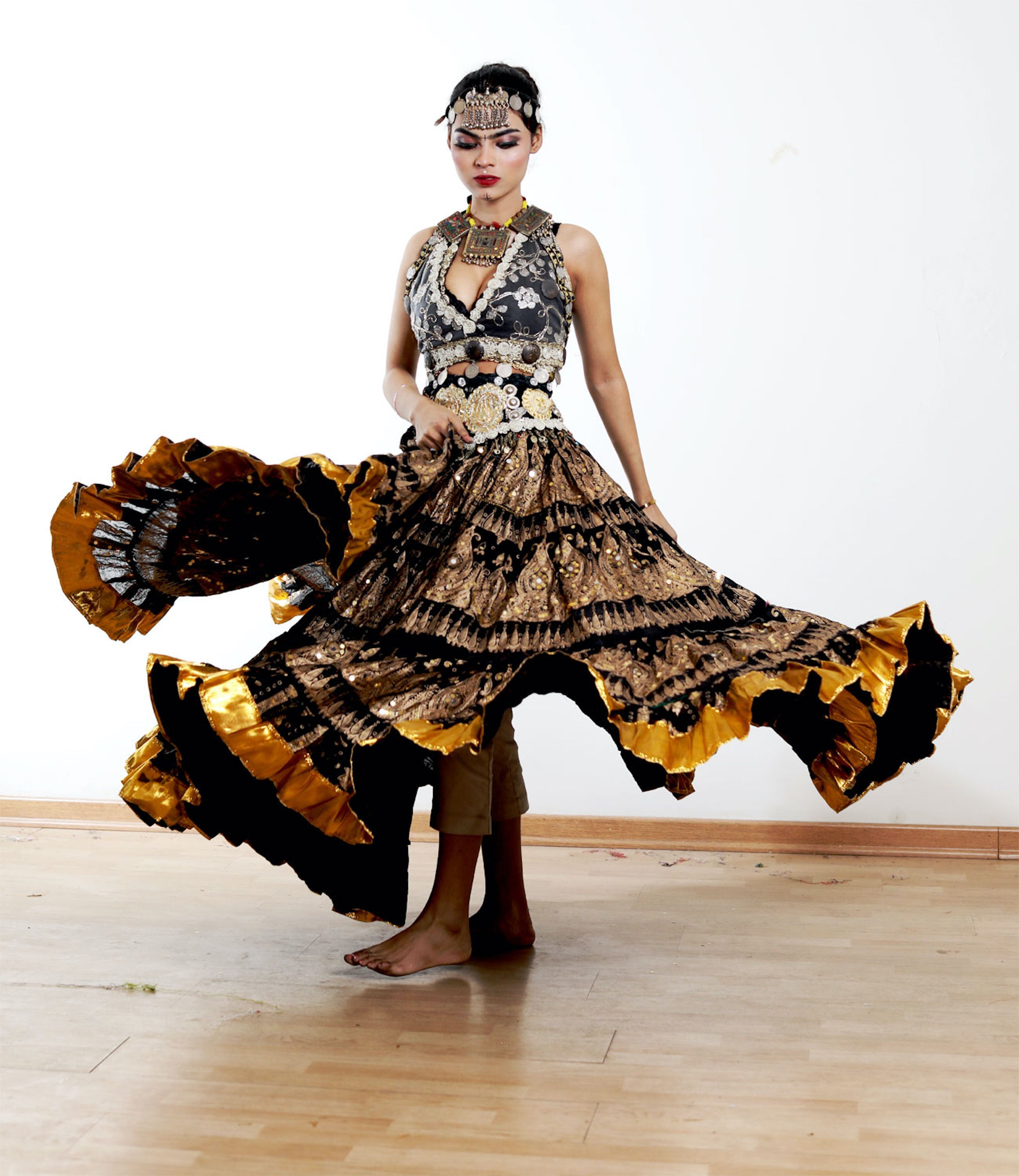 Block print skirt Beauty 4 Border skirt with shiny trim WLS