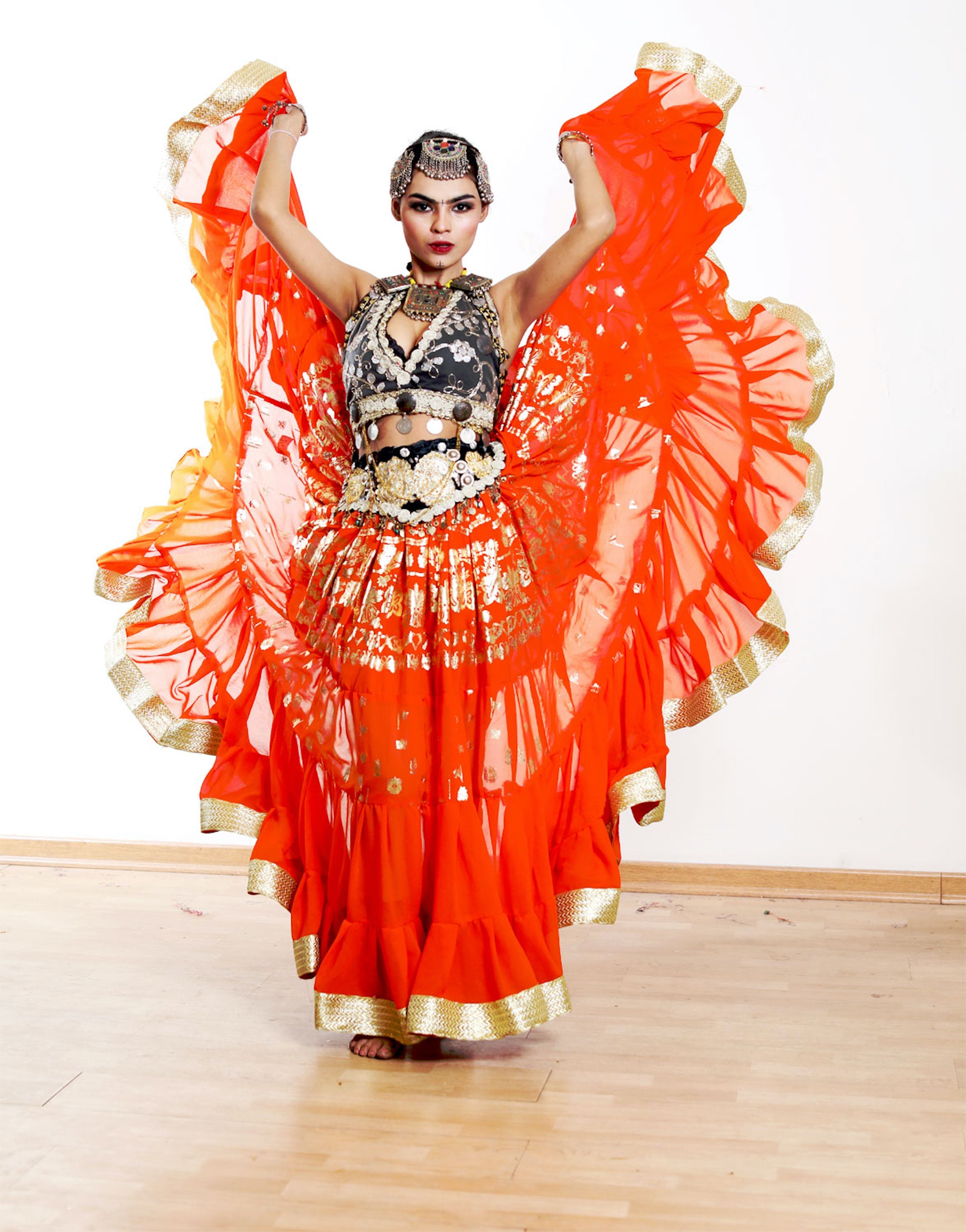 Tribal skirt with gold leafing and gold border WLS