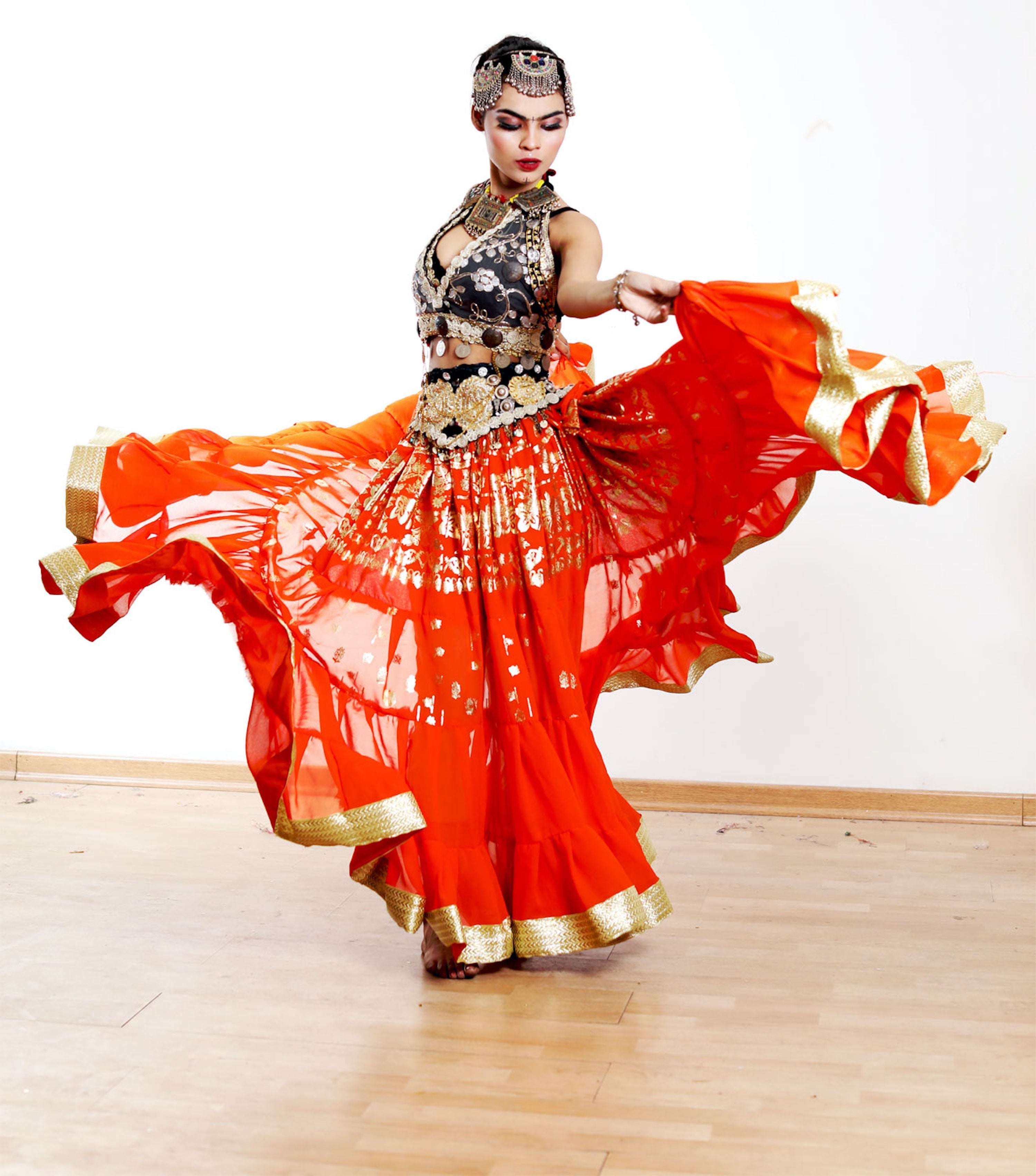 Tribal skirt with gold leafing and gold border WLS