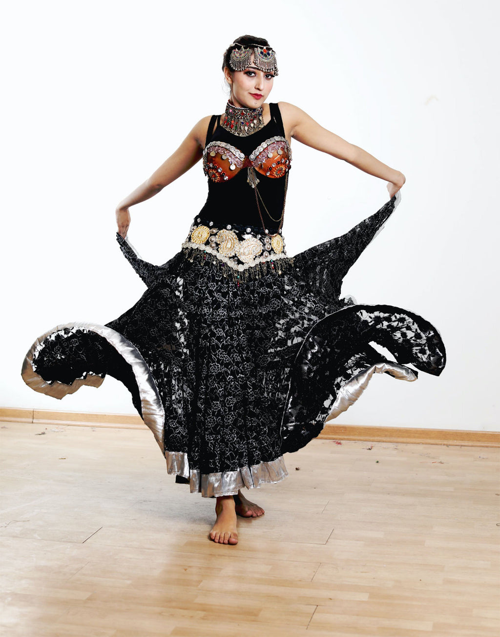 Black lace skirt with silver border WLS