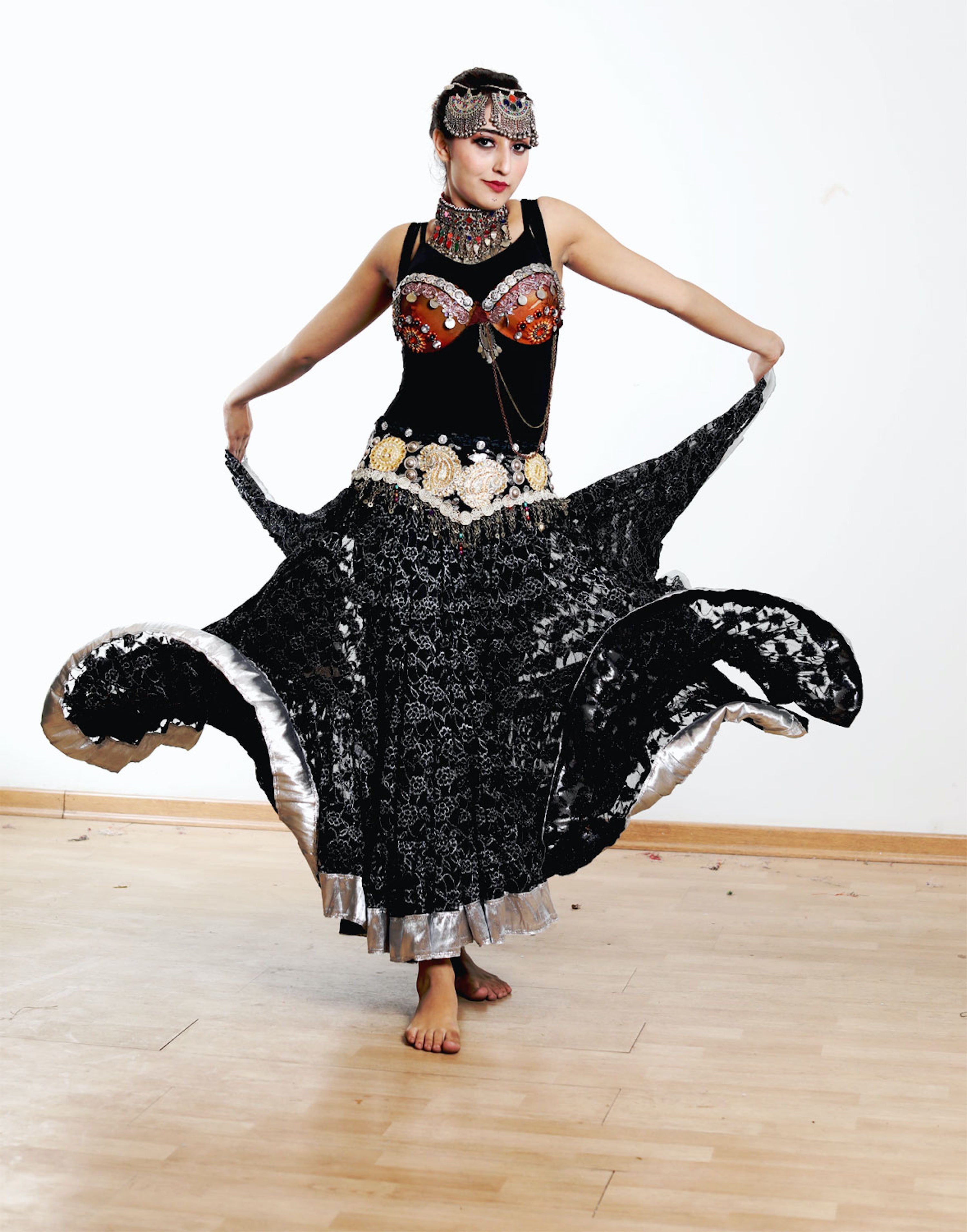 Black lace skirt with silver border WLS