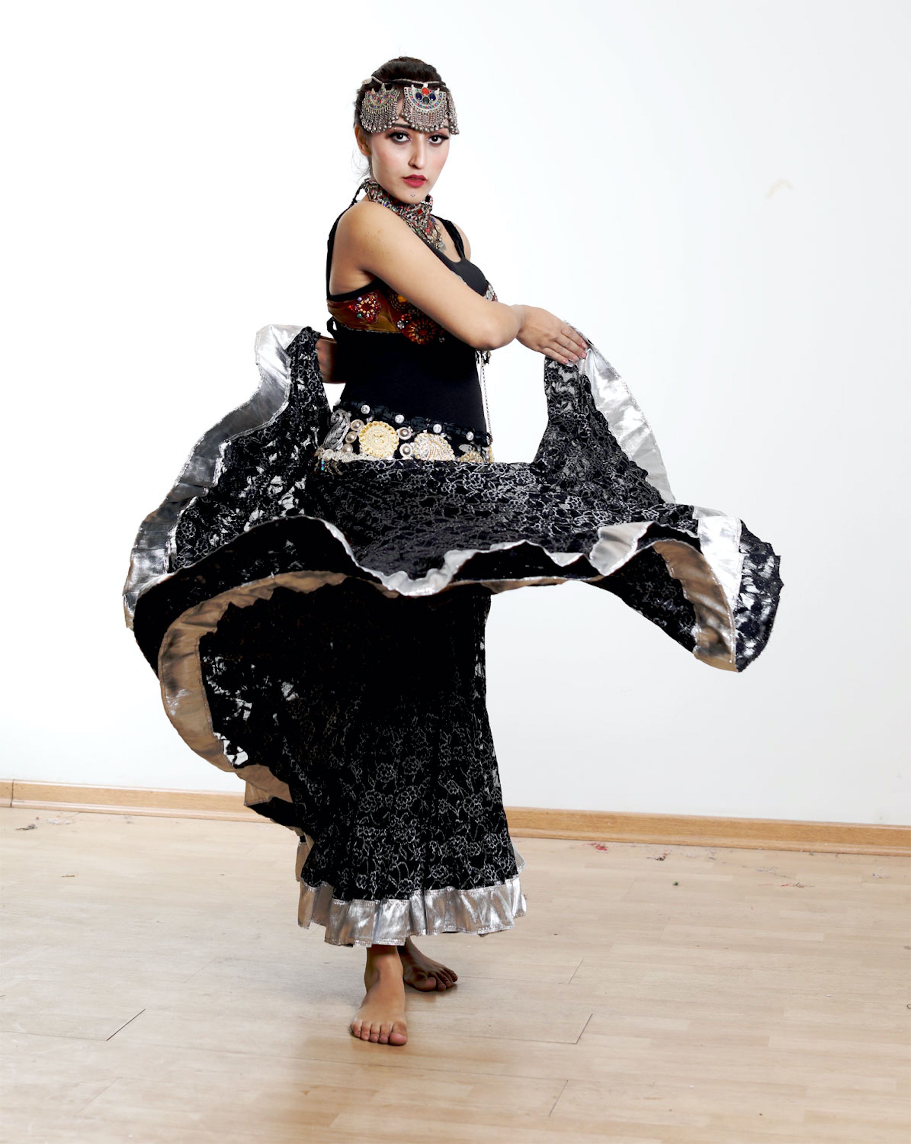 Black lace skirt with silver border