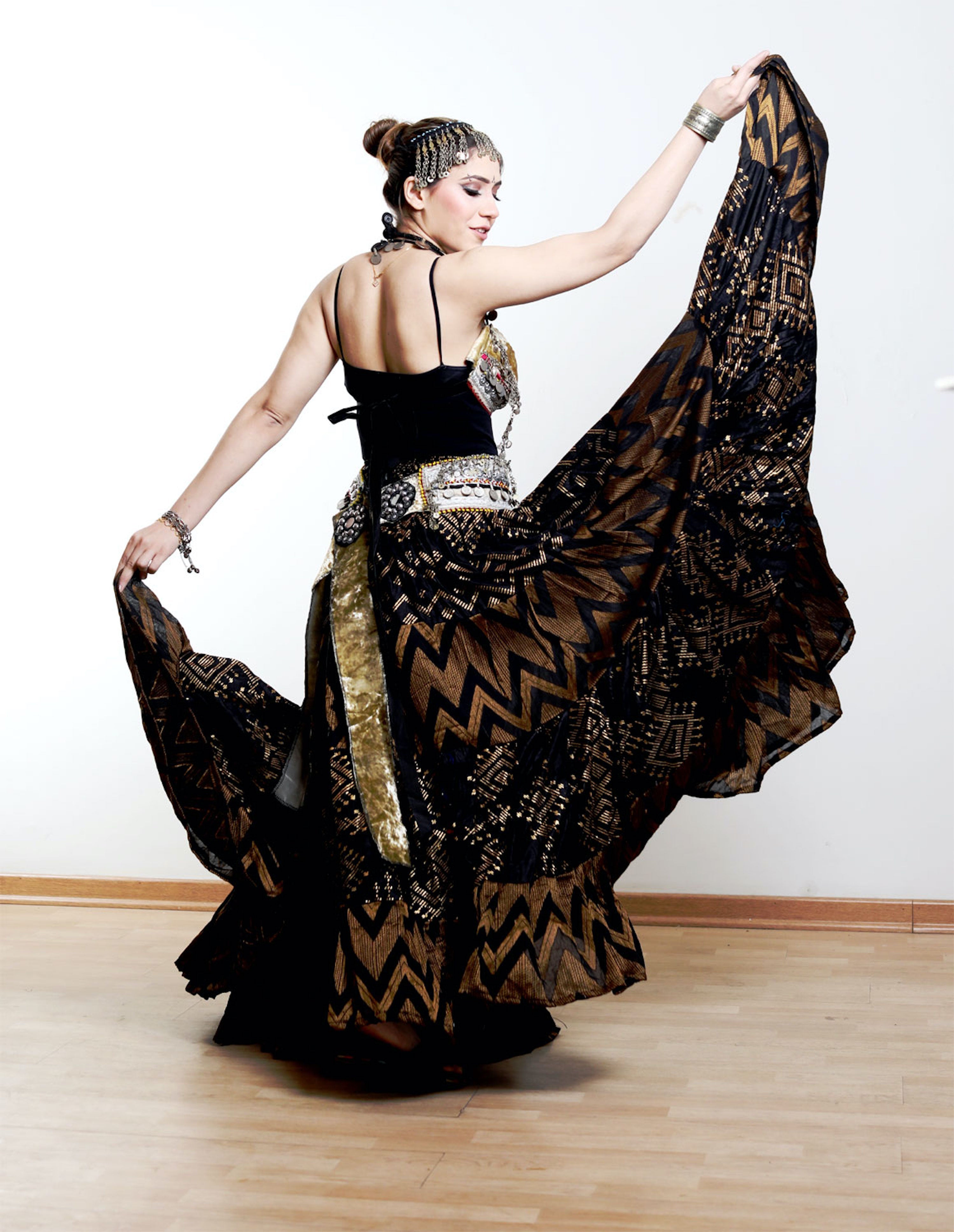 Block print skirt zig zag layer design