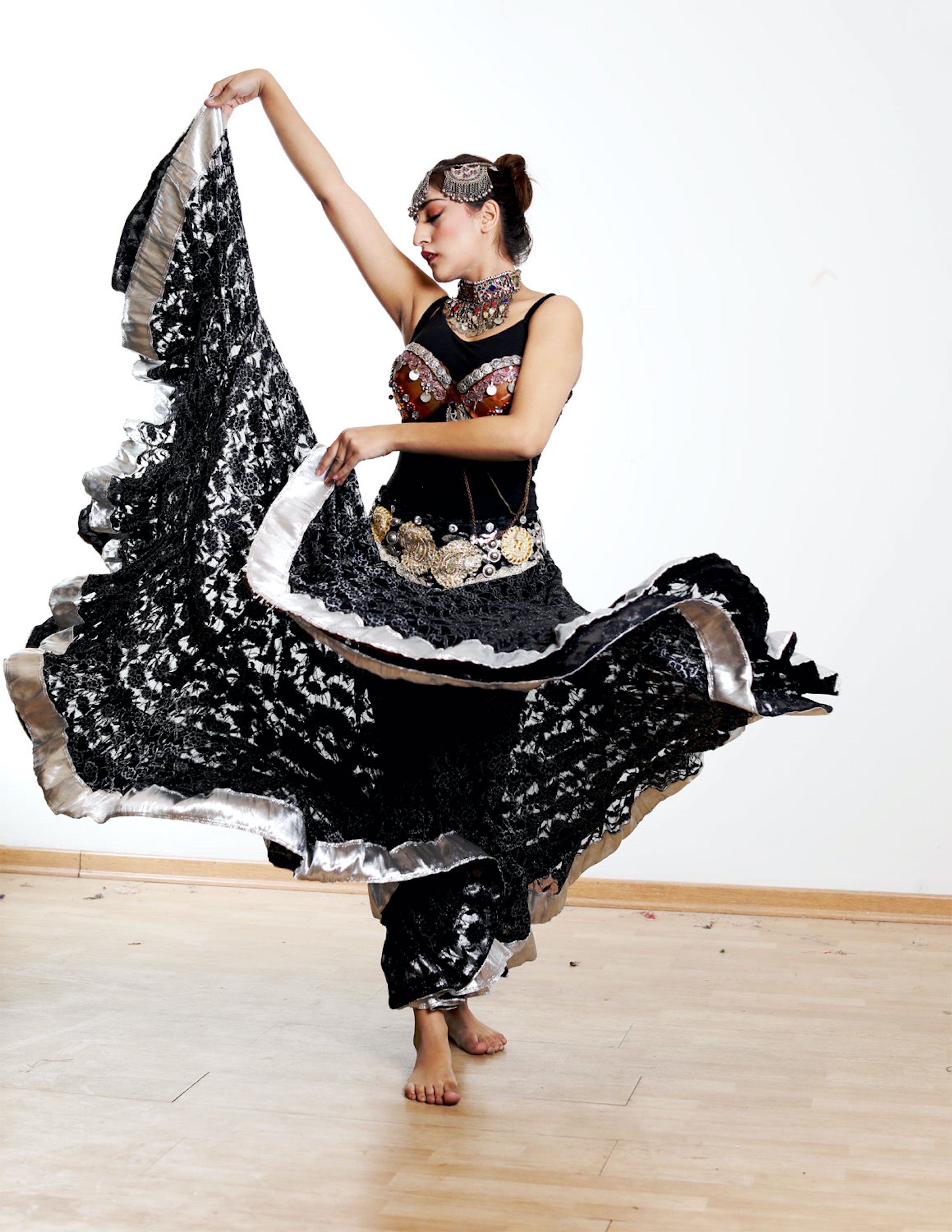 Black lace skirt with silver border WLS
